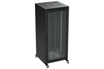 24U communication cabinet with front glass and rear solid doors