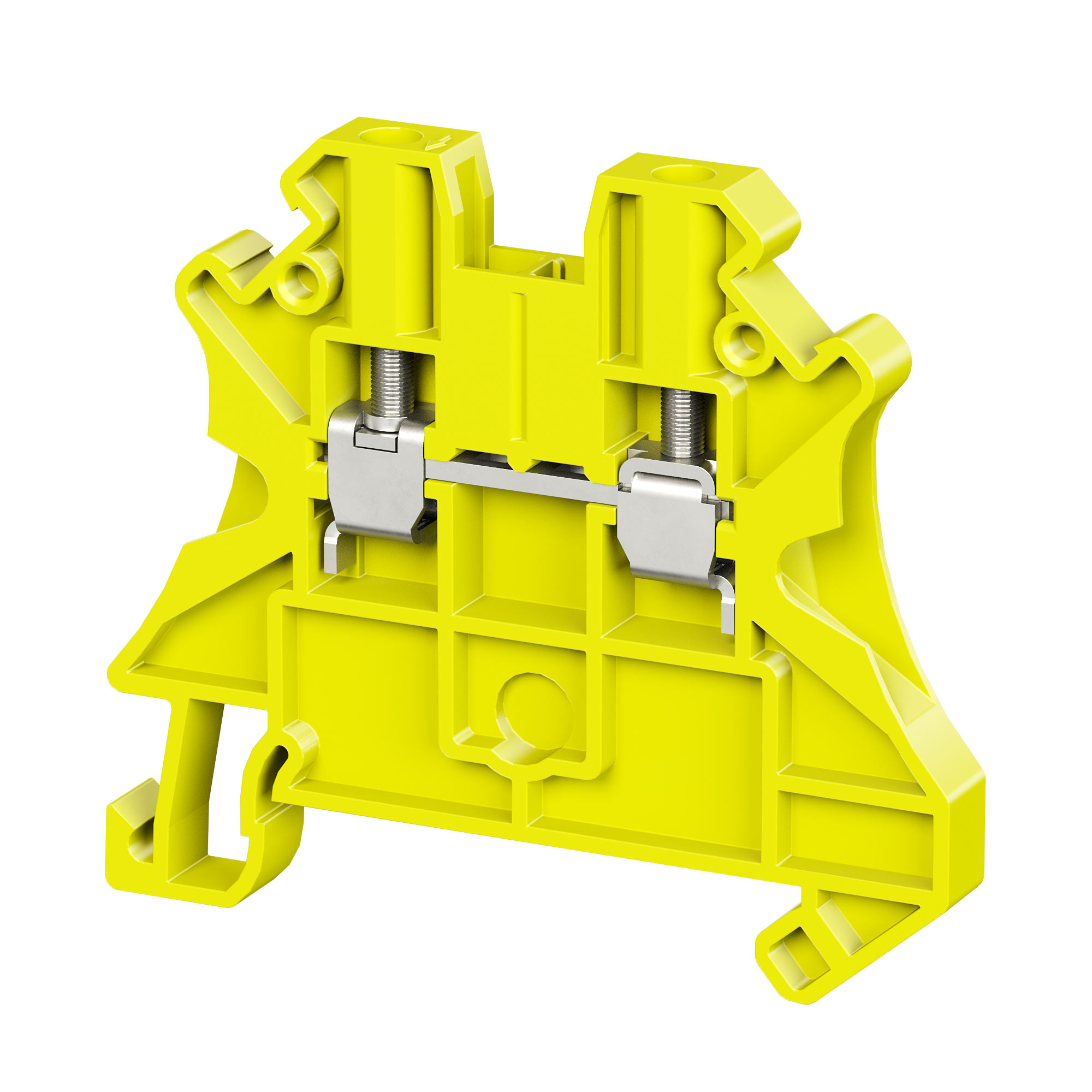 Клемма проходная, винтовой зажим, 2 точки подключения, 4 кв.мм, желтая