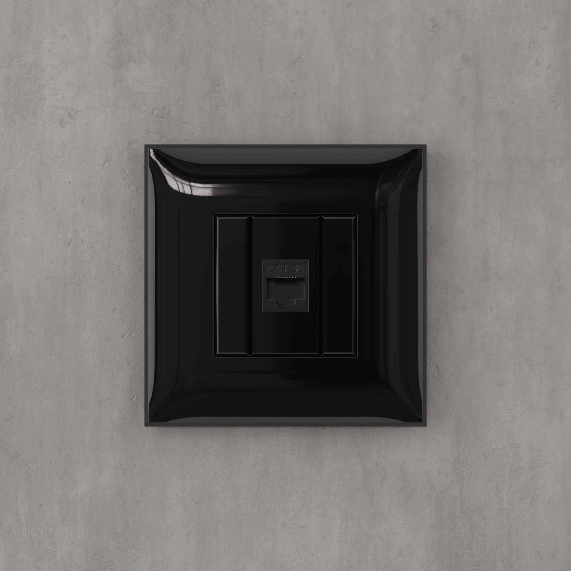 Компьютерная розетка RJ-45 без шторки в стену, кат.5е одинарная, Avanti, черный квадрат