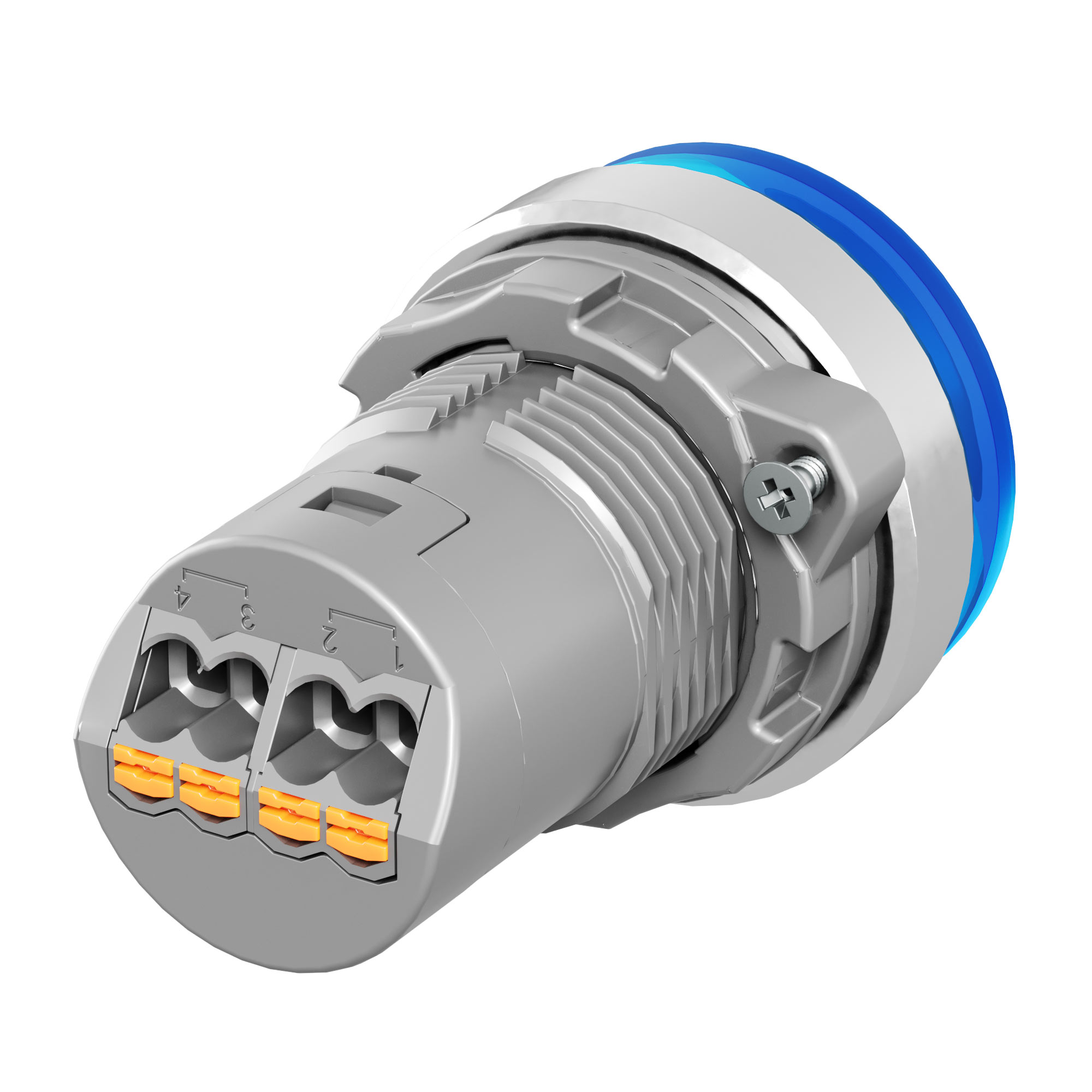 Сигнальная лампа со встроенным диодом 9-24В, синяя, алюминиевое кольцо, зажим Push-In