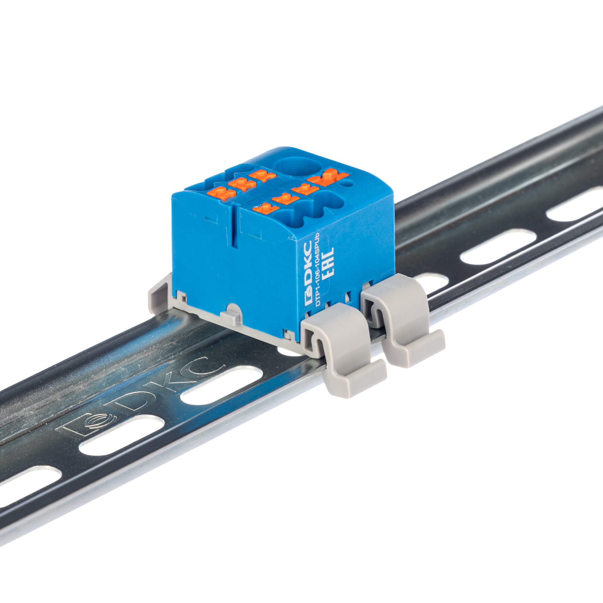 Блок распределительный с гориз. адаптером на рейку шириной 35мм, зажим push-in, 1 ввод 6 кв.мм, 6 точек подключения 2,5 кв.мм, синий