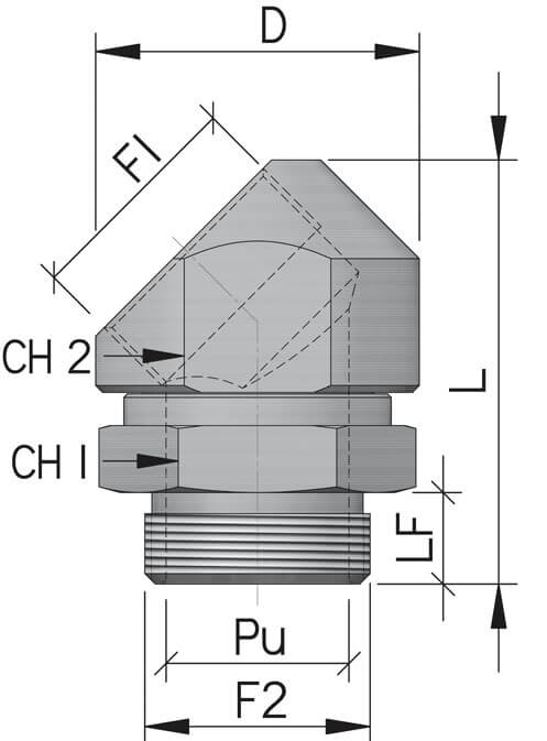Поворотный адаптер 45° M25x1,5, IP68/IP67, никелированная латунь ДКС ...