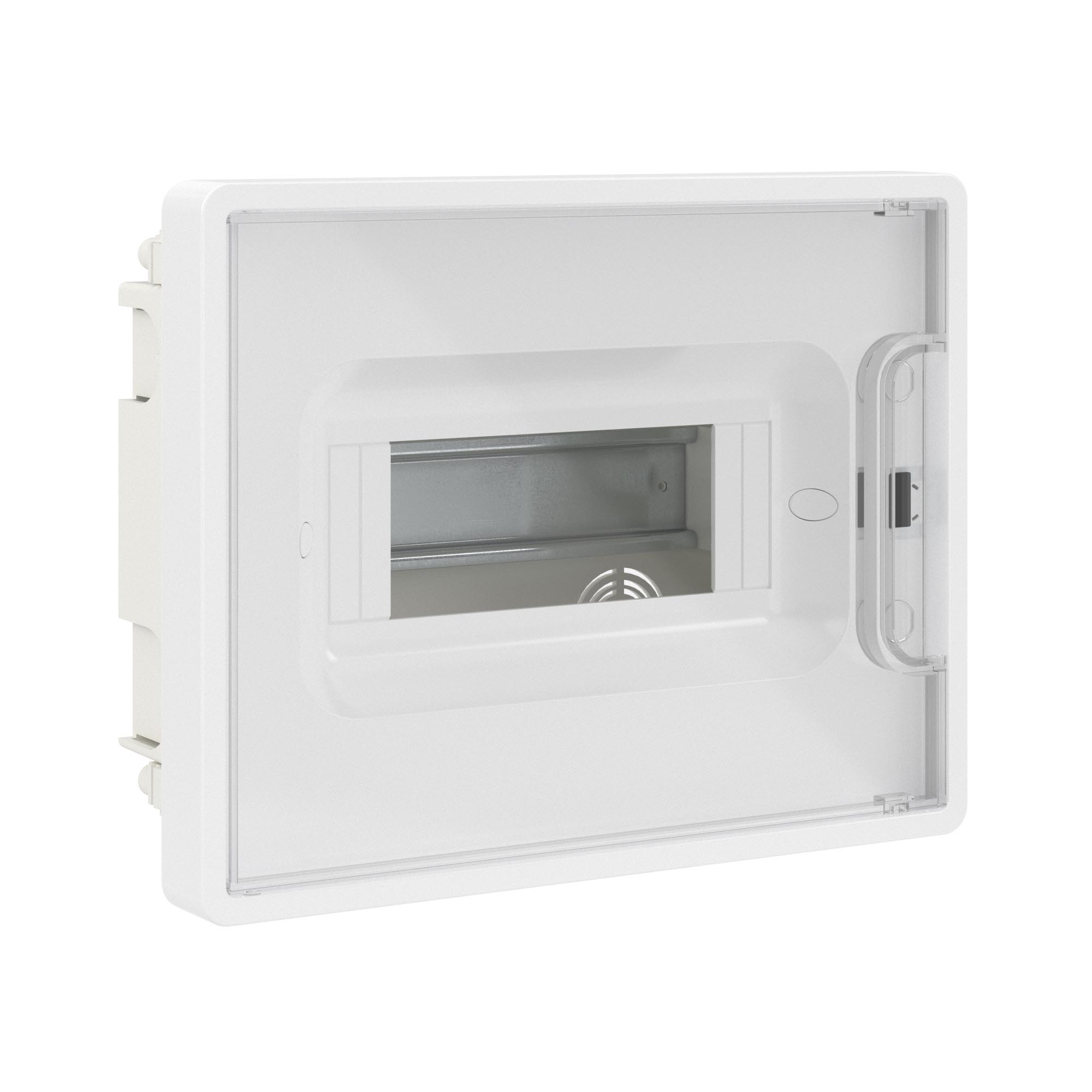 Модульные щитки "Фрейм" (FRAME) встраиваемые Щиток 8 мод встраиваемый Фрейм (FRAME), белый, с прозрачной дверцей, с 2 шинами  PEN на 6 и 8 отв. DKC|ДКС