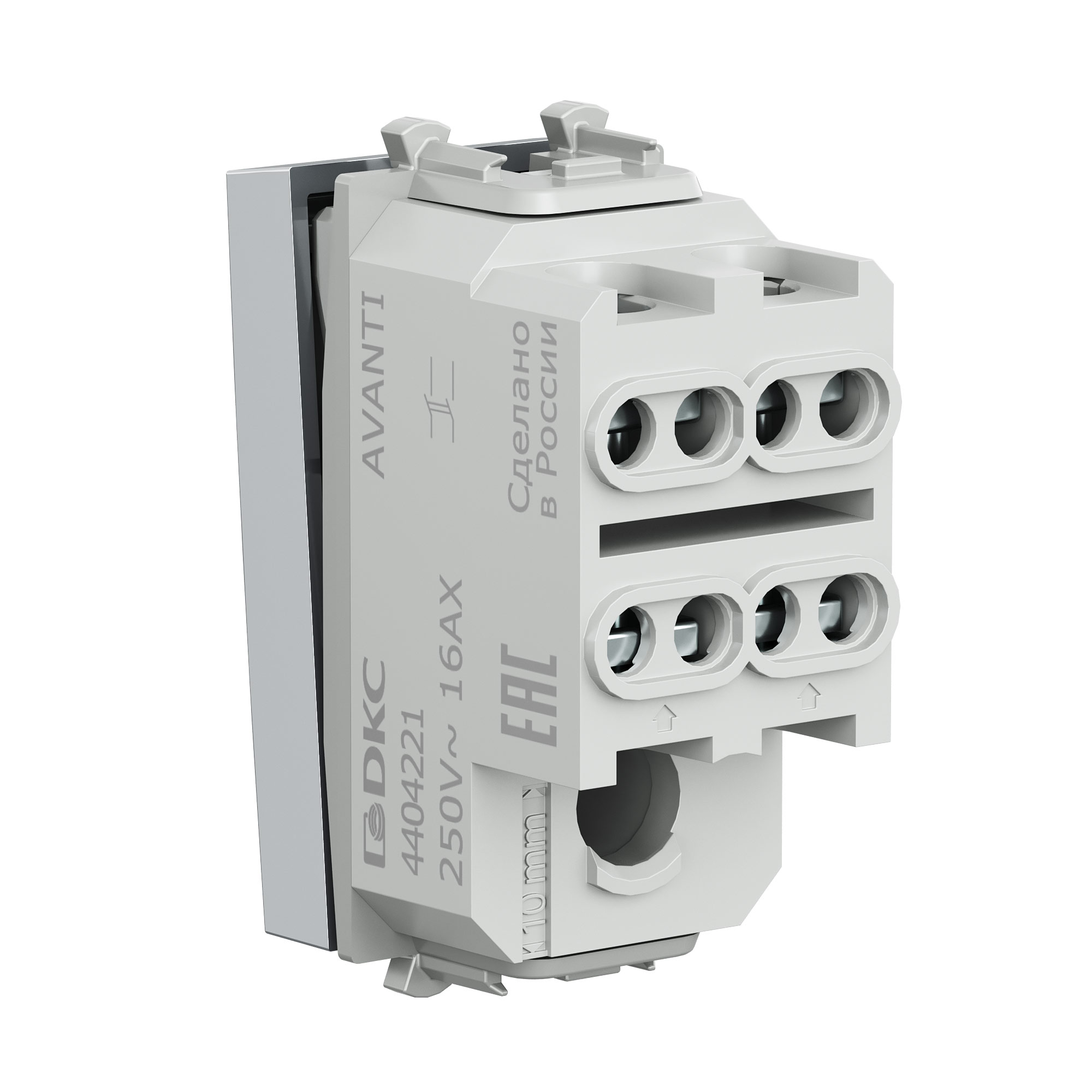 Выключатель двухполюсный одноклавишный модульный, Avanti, закаленная сталь, 1 модуль