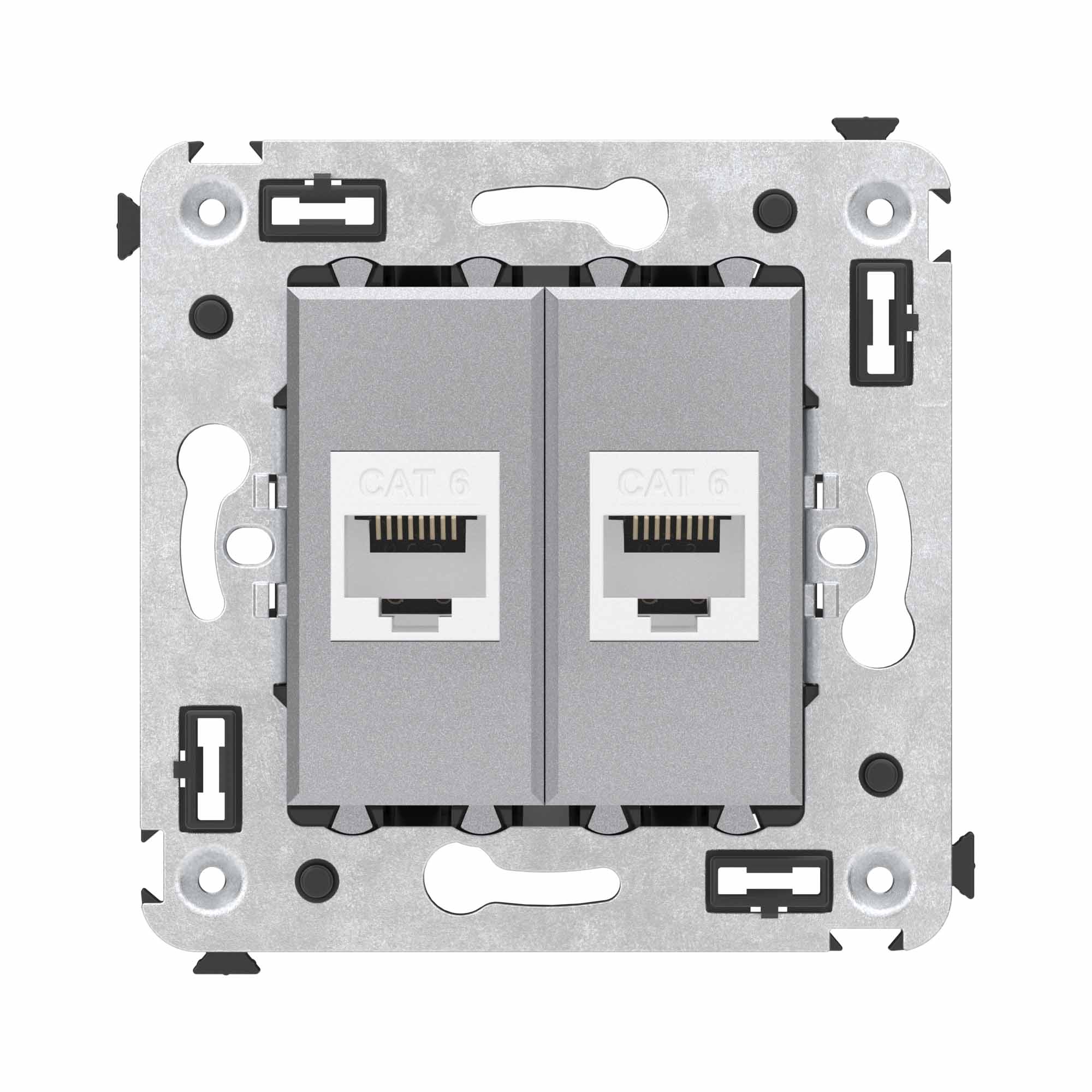 Компьютерные и телефонные розетки Компьютерная розетка RJ-45 без шторки в стену, кат.6 двойная, Avanti, закаленная сталь DKC|ДКС