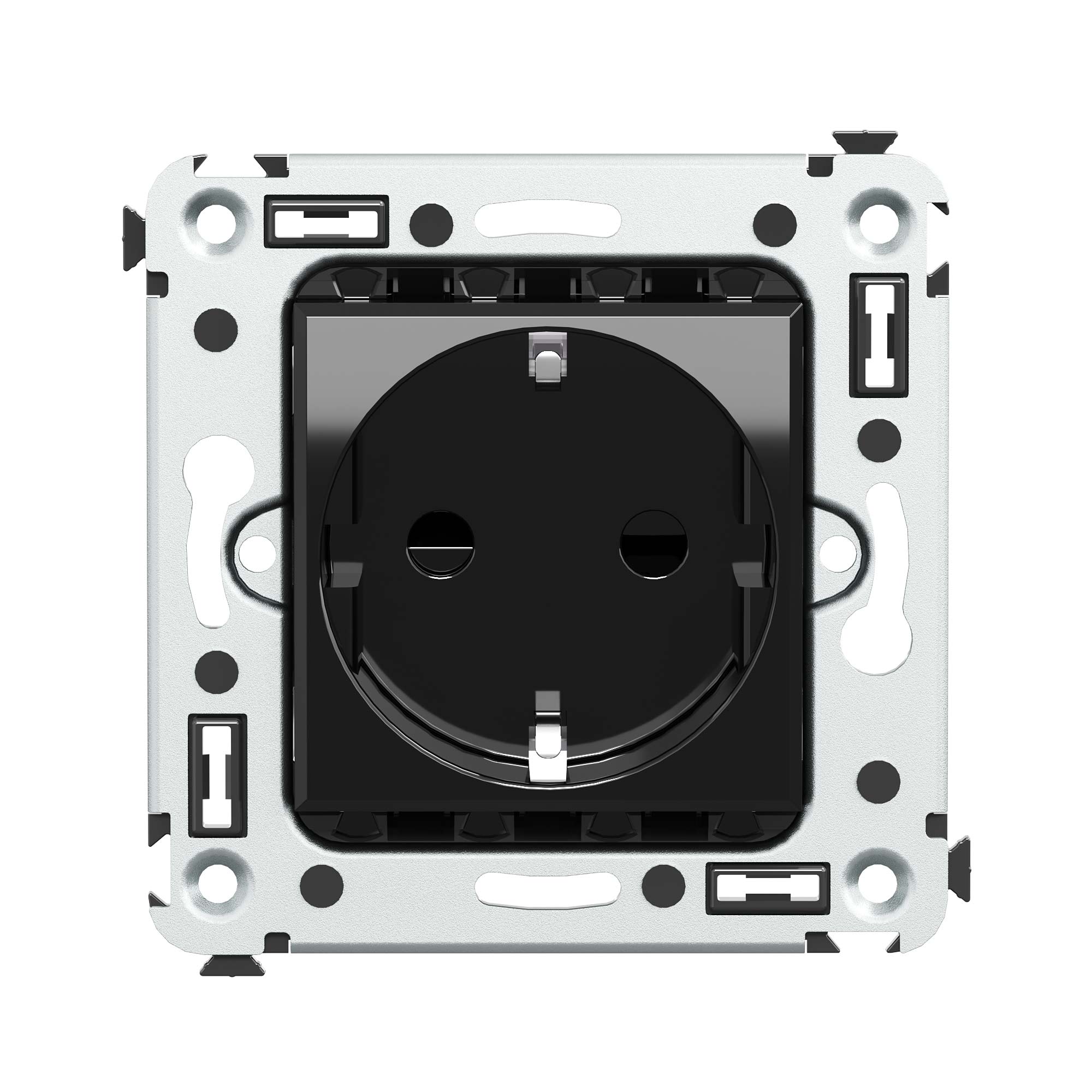 Силовые розетки Розетка в стену, 2P+E, с з/ш, Avanti, черный квадрат DKC|ДКС