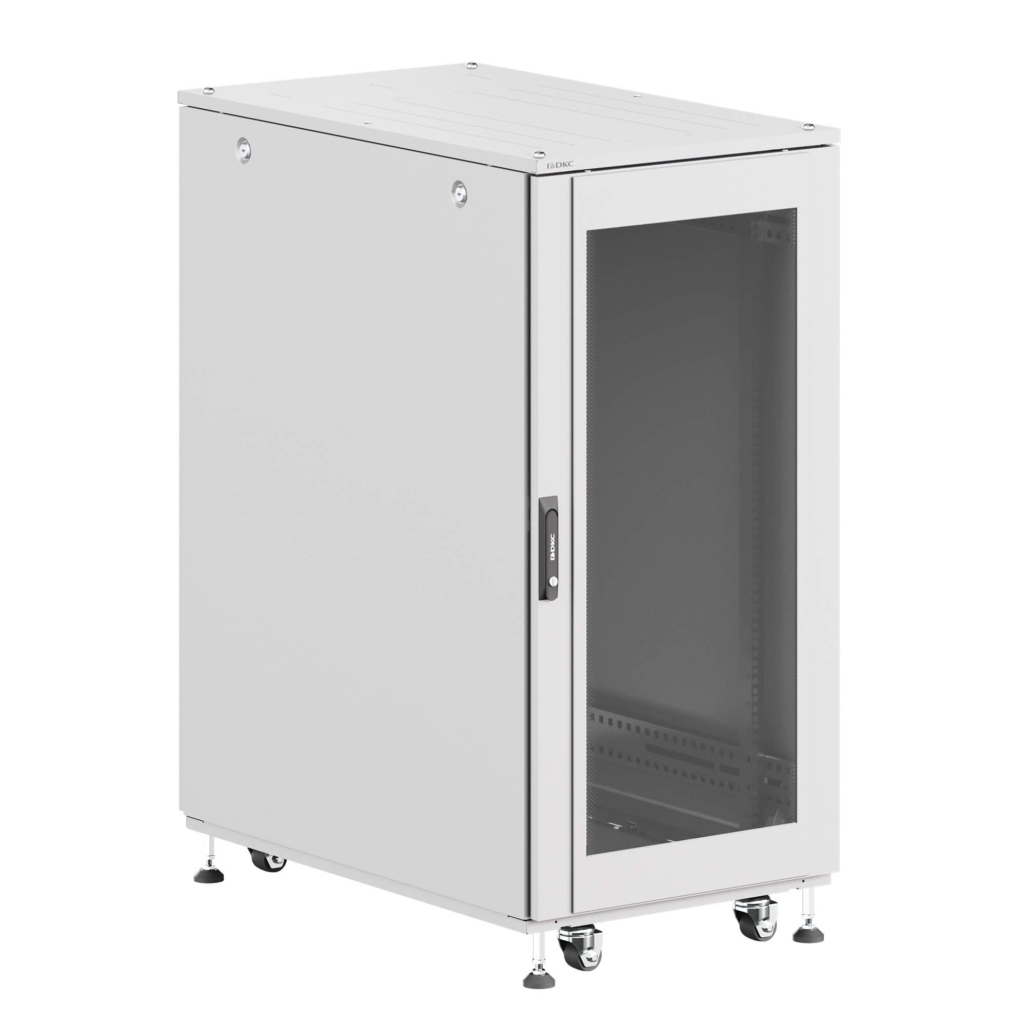ИТ шкаф напольный 19'' 24U 600x600мм, крыша с вырубкой, дверь стекло и сплошная металл, одинарные боковые панели, серый RAL7035
