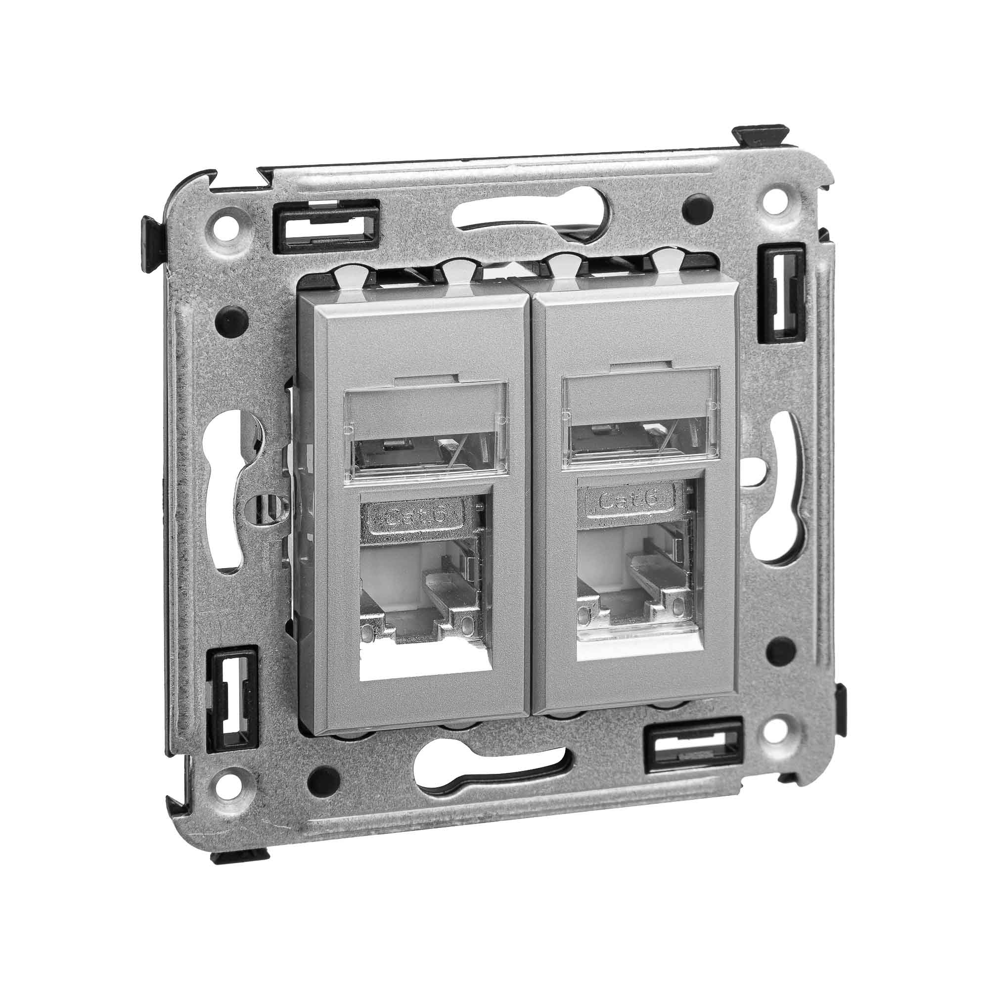 Компьютерная розетка RJ-45 в стену, кат.6 двойная экранированная, Avanti, закаленная сталь