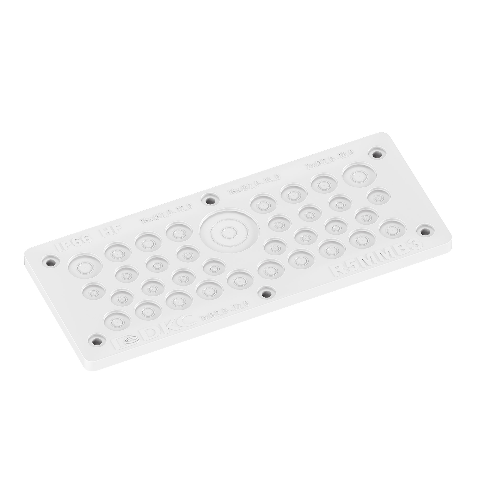 Аксессуары ST, STE, STH для внешней установки Мембранный кабельный ввод, EPDM, IP66, t эксп. -70..+90, ШхВ 216х89 мм,16xø2,0-12,0 мм, 16xø2,0-14,0 мм, 2xø2,0-18,0 мм, 1xø2,0-32,0 мм DKC|ДКС