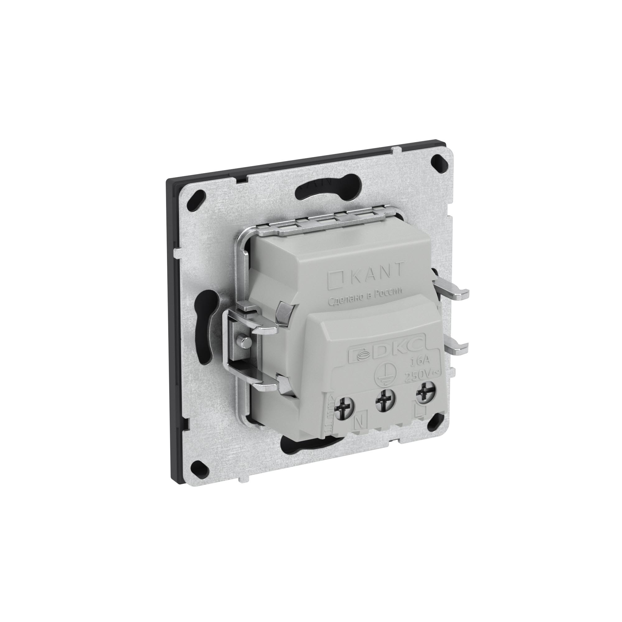 Розетка силовая, 2P+E, без з/ш, KANT, черный уголь