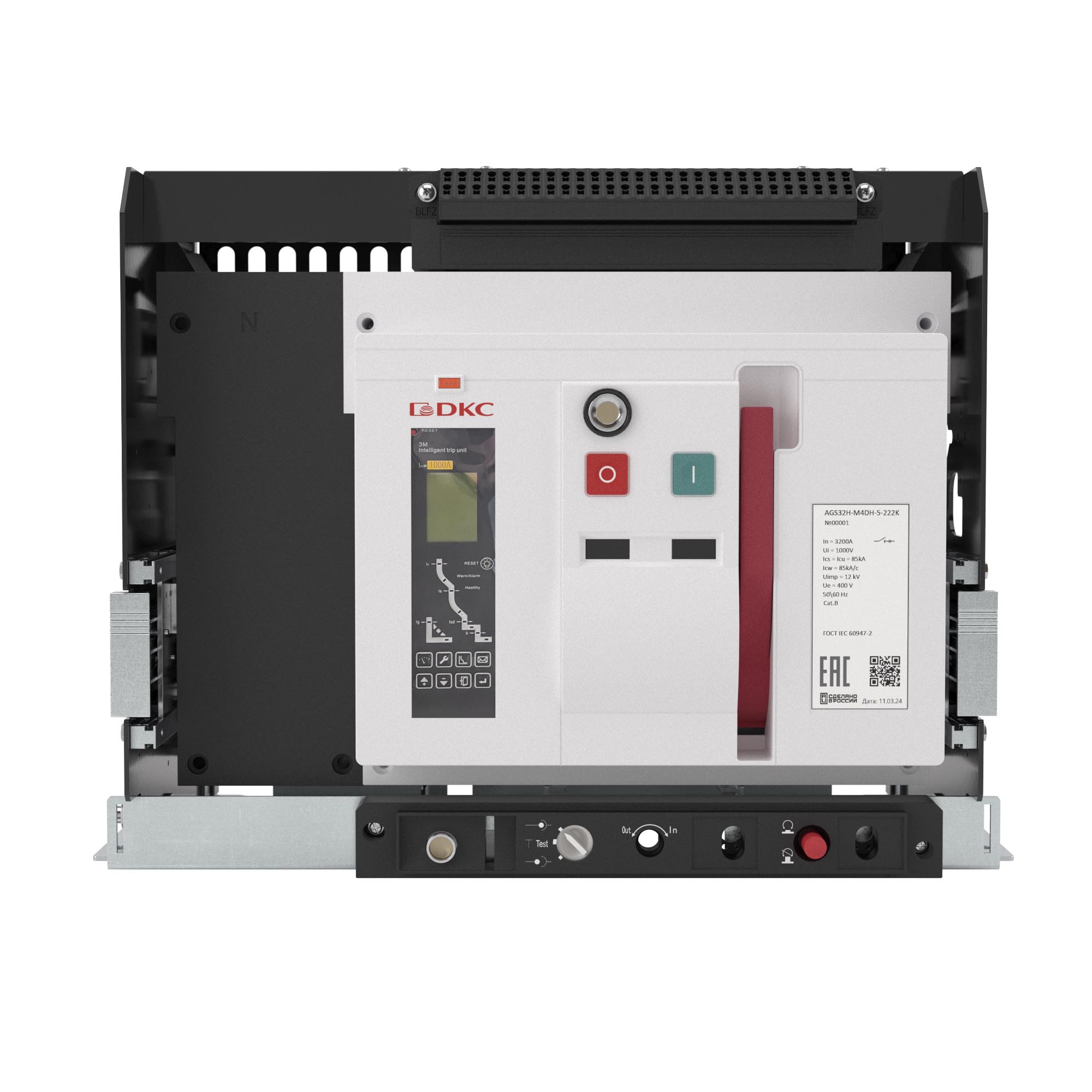 Воздушные автоматические выключатели YON max AGS Воздушный автоматический выключатель YON AGS25H 4Р 2500 А 85 кА, типоразмер M, расцепитель 3H, выкатной, управление 220 В AC, горизонтальное подключение DKC|ДКС