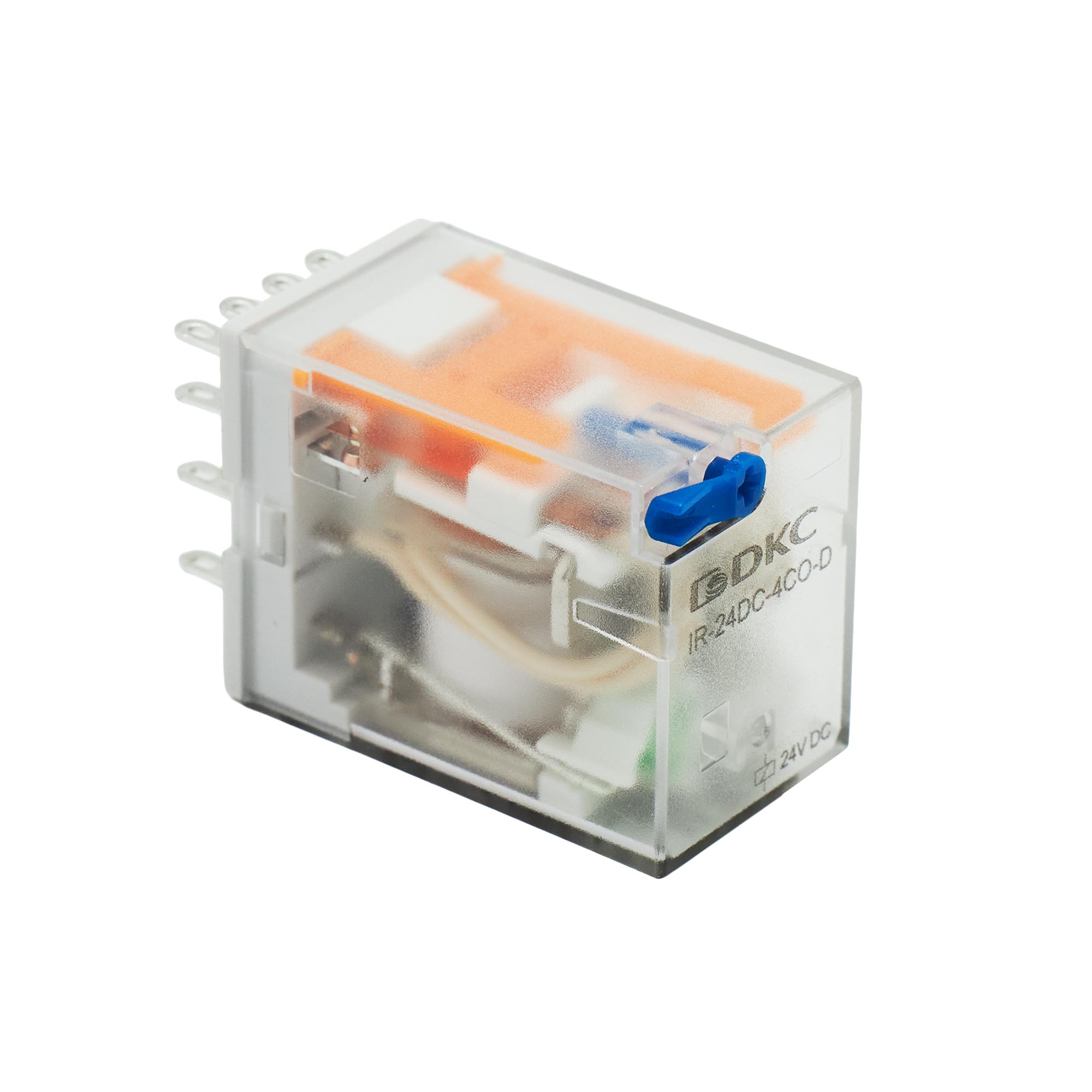 Реле миниатюрное промышленное общего назначения, 4CO, ком. ток 6А, AgSnO2, напряжение 24V DC, опция: тест-кнопка+светодиод+защитный диод