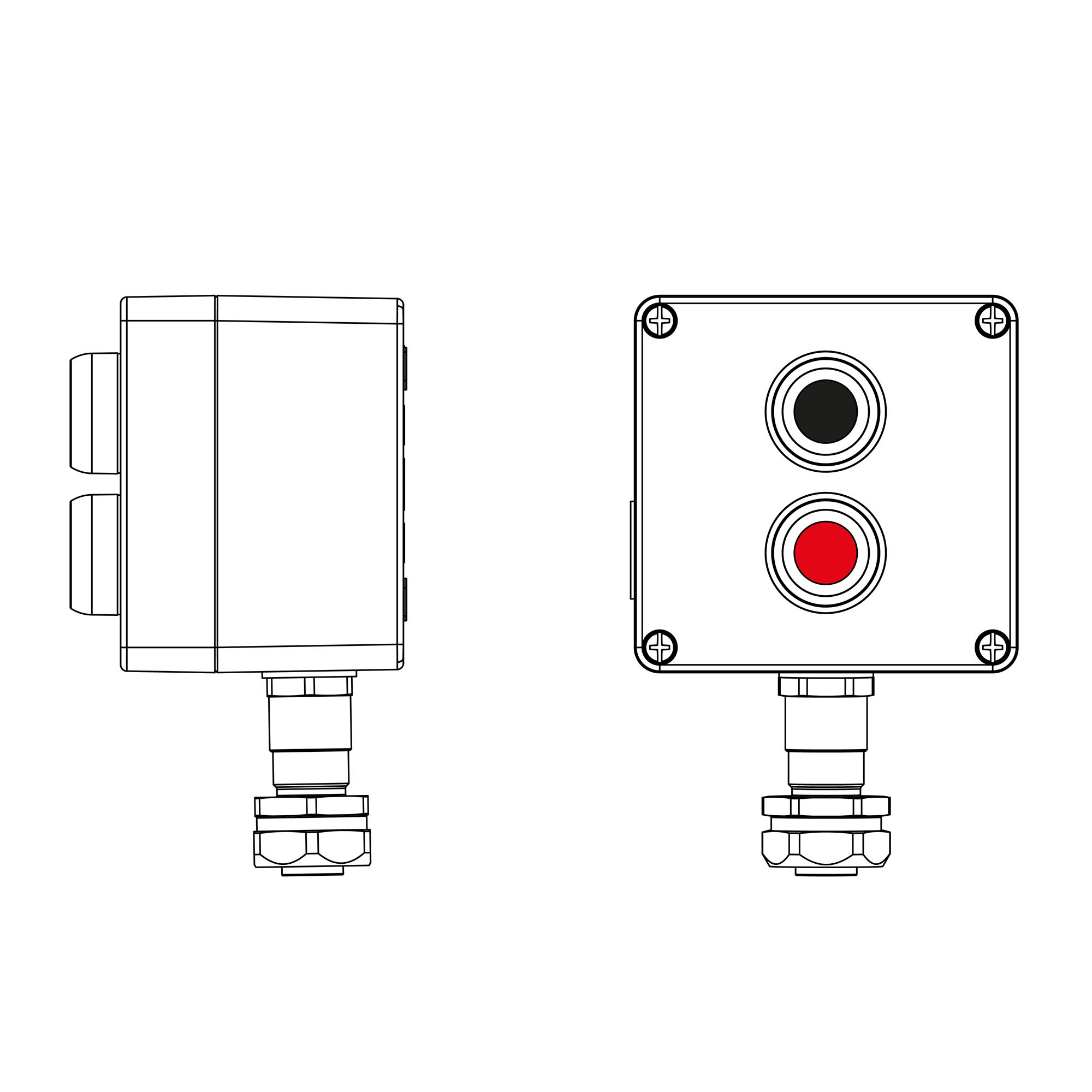 Взрывозащищенные посты Ex e Ex i Взрывозащищенный пост управления из алюминия CPE-A-12-(1xP1B(11)-1xP1R(11))-1xKAEPM2MHK-20(C)1Ex d e IIC Т5 Gb / Ex tb IIIC T95°C Db IP66 DKC|ДКС