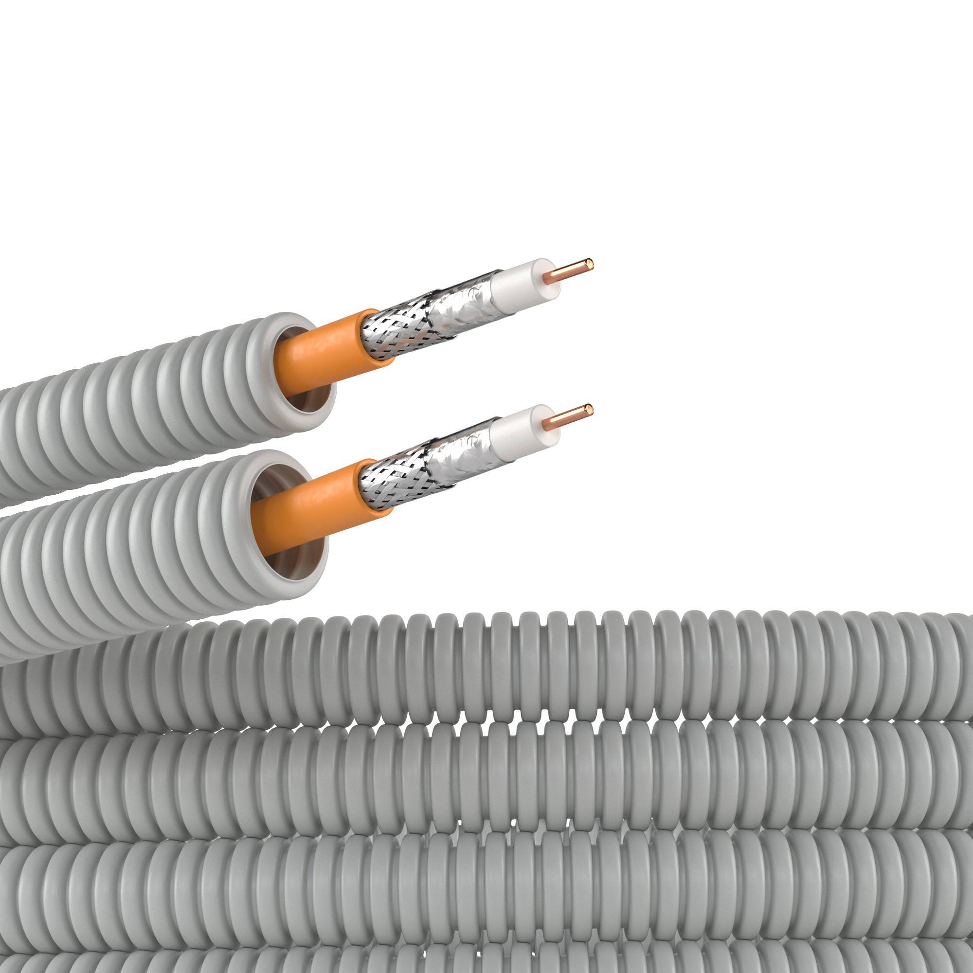 PVC flexible corrugated electric pipe d. 20 mm, color gray, with cable SAT 703V VE, CAVEL, 50 m