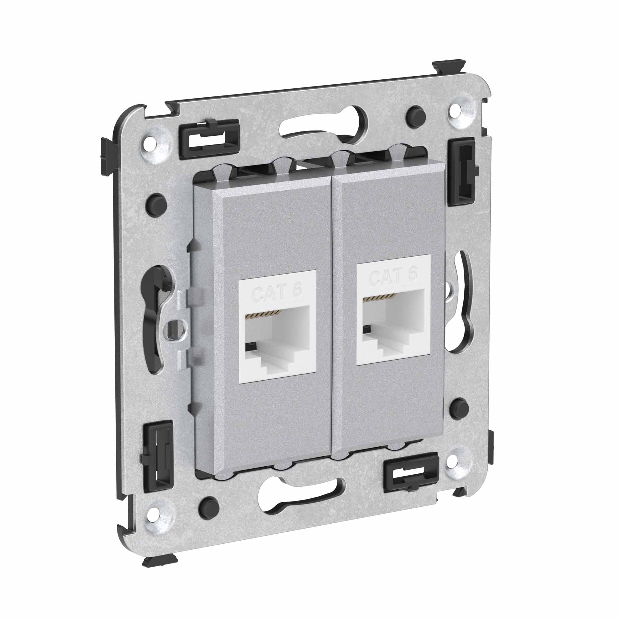 Компьютерная розетка RJ-45 без шторки в стену, кат.6 двойная, Avanti, закаленная сталь