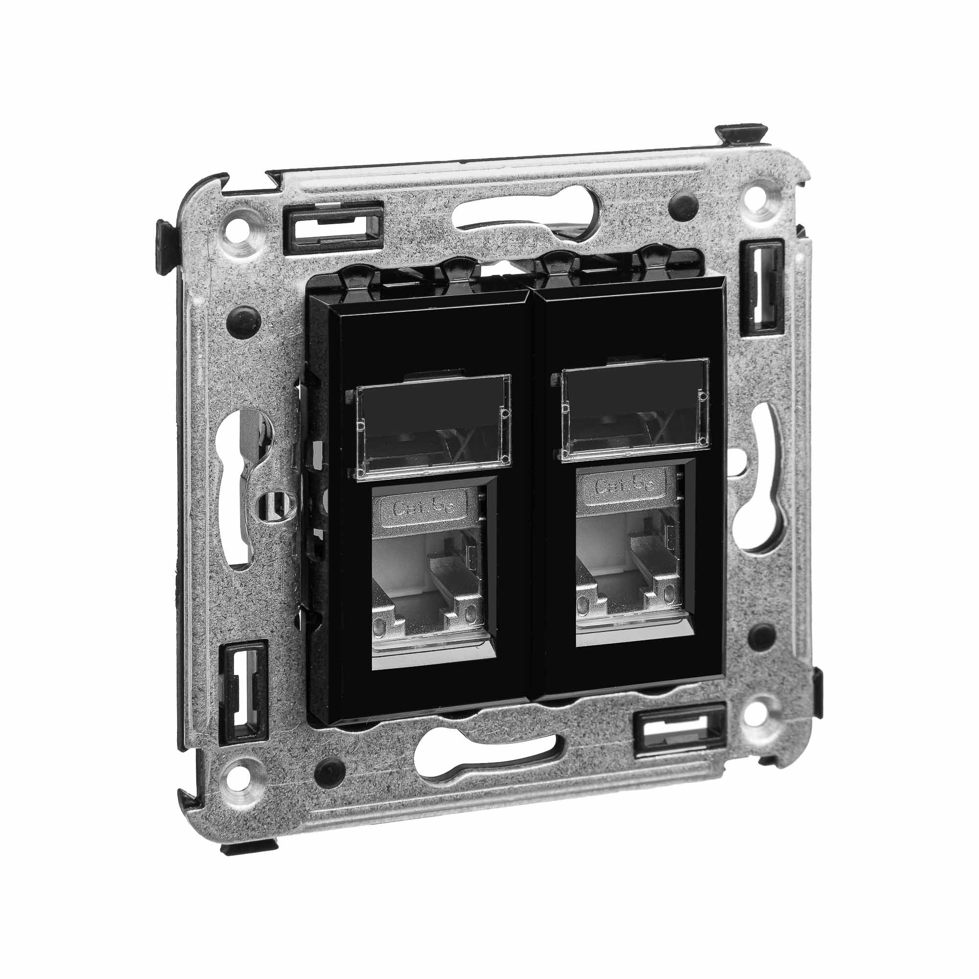 Компьютерная розетка RJ-45 в стену, кат.5e двойная экранированная, Avanti, черный квадрат