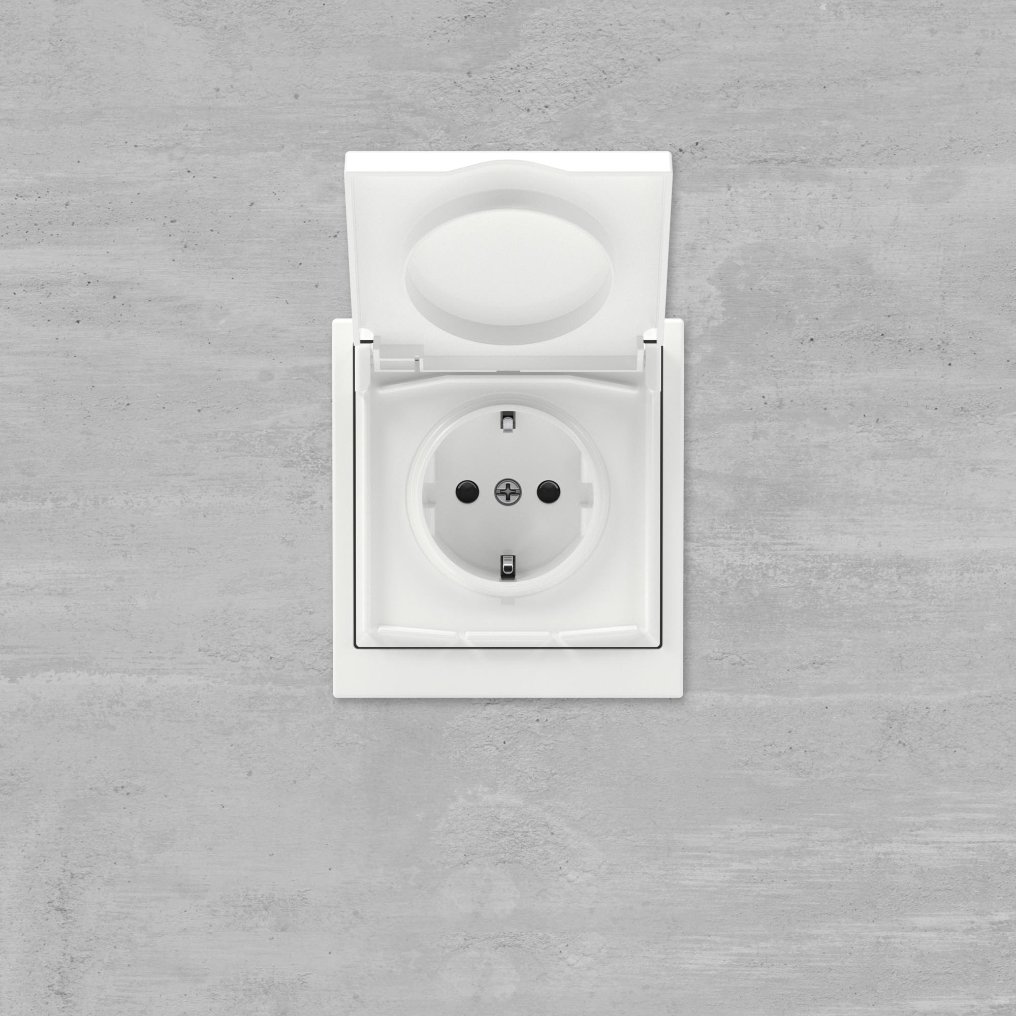 Розетка силовая, 2P+E, с з/ш, с крышкой, IP44, KANT, белая магнолия