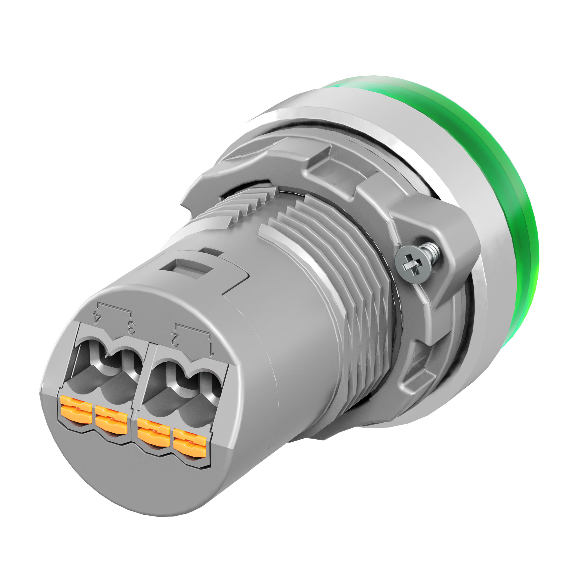 Сигнальная лампа со встроенным диодом 9-24В, зеленая, алюминиевое кольцо, зажим Push-In