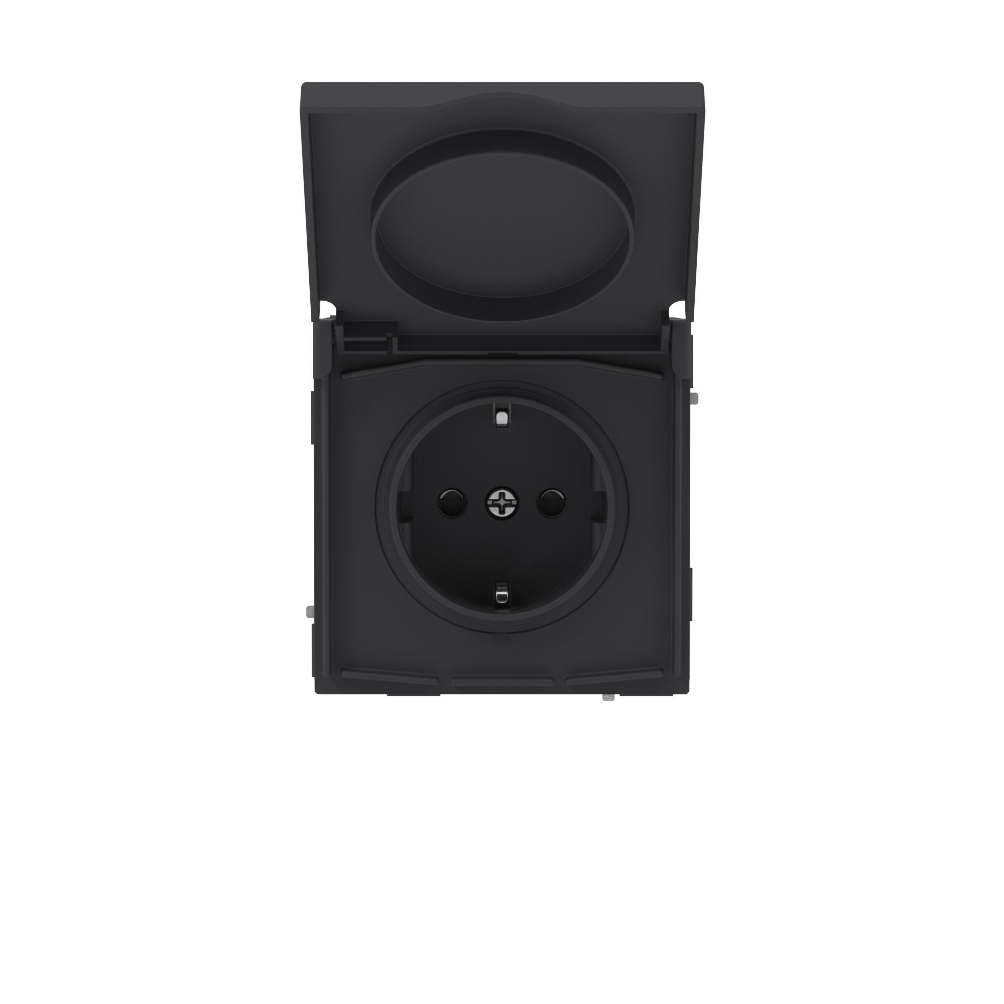 Розетка силовая, 2P+E, с з/ш, с крышкой, IP44, KANT, черный уголь