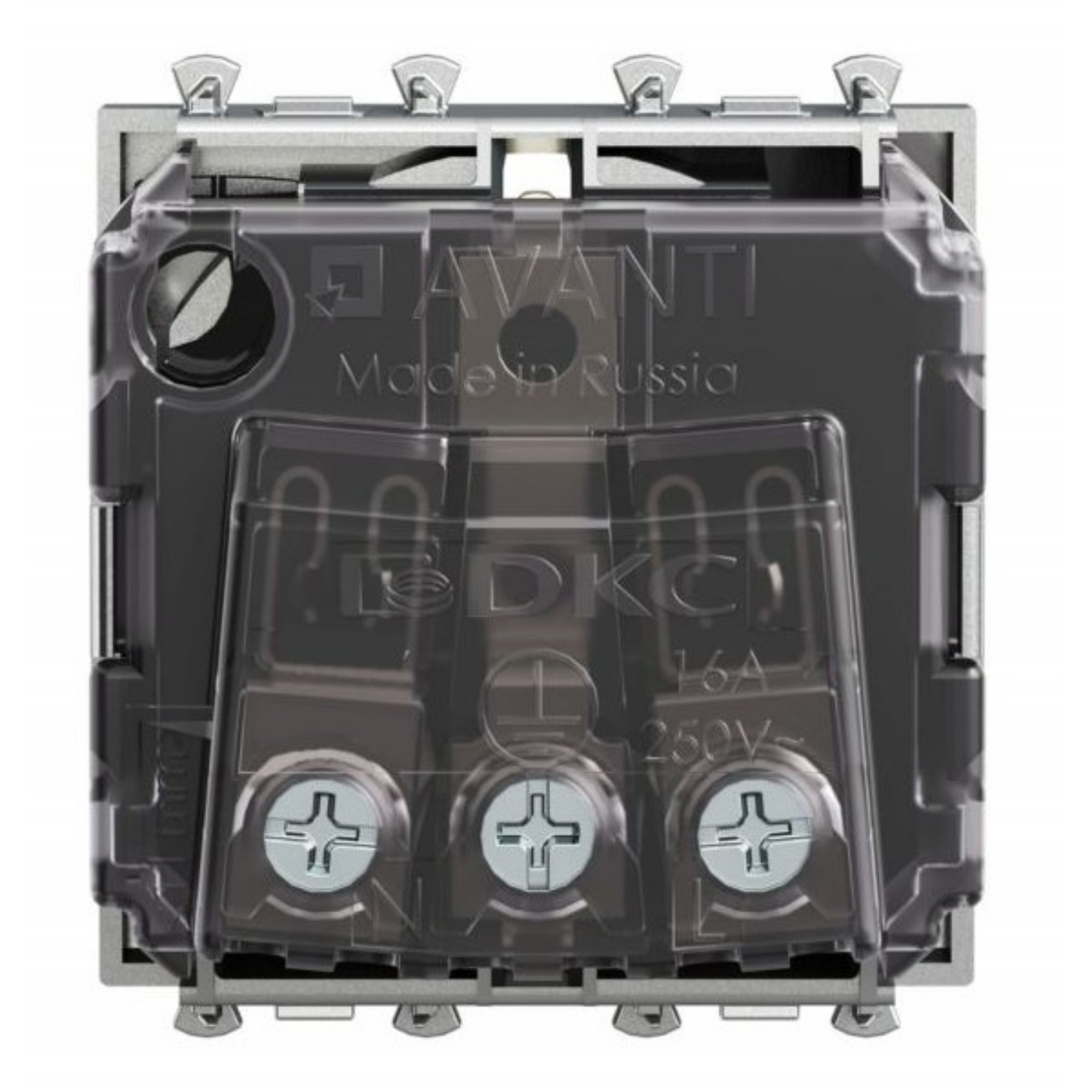 Розетка модульная, 2P+E, с з/ш, Avanti, закаленная сталь, 2 модуля