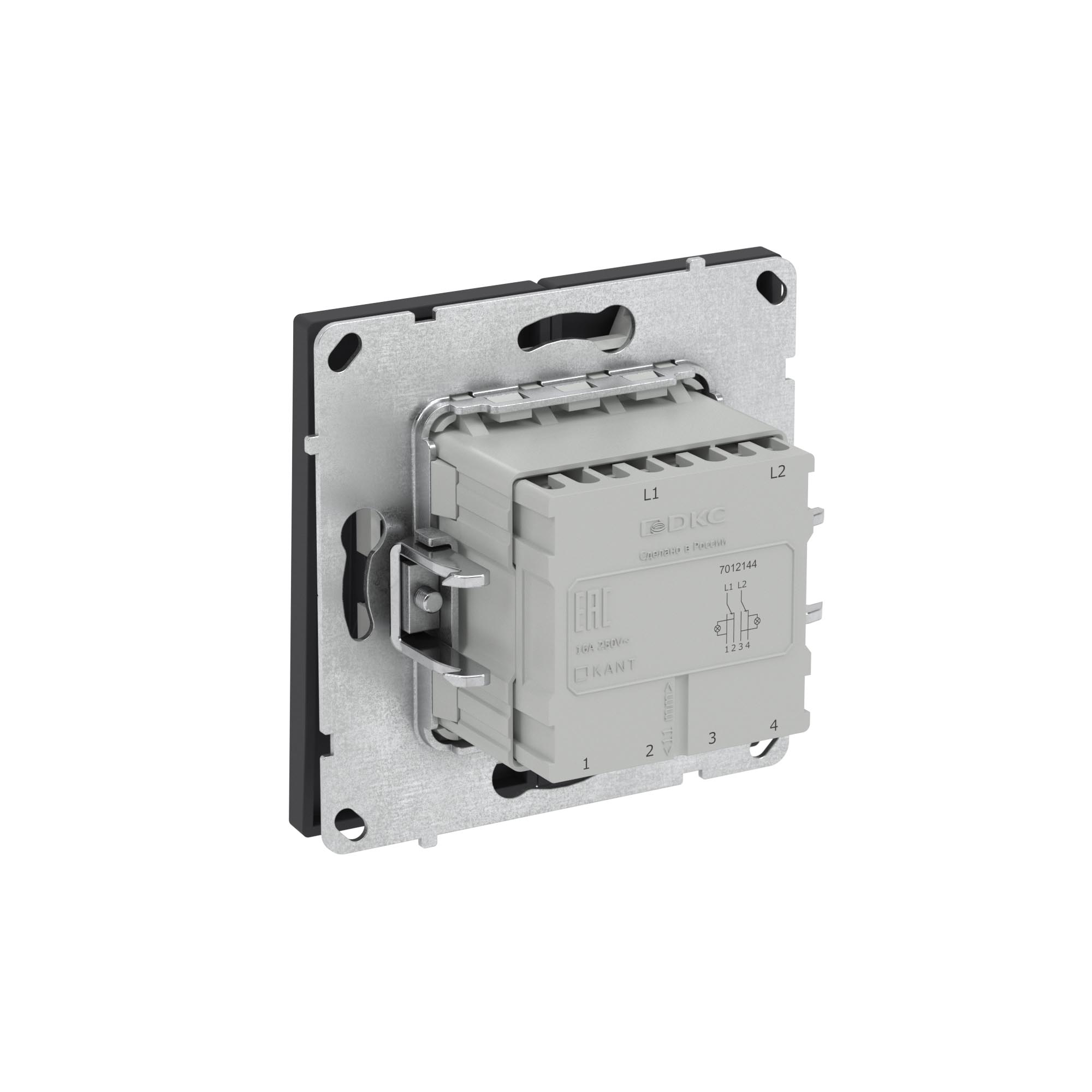 Переключатель двухклавишный с подсветкой, KANT, черный уголь