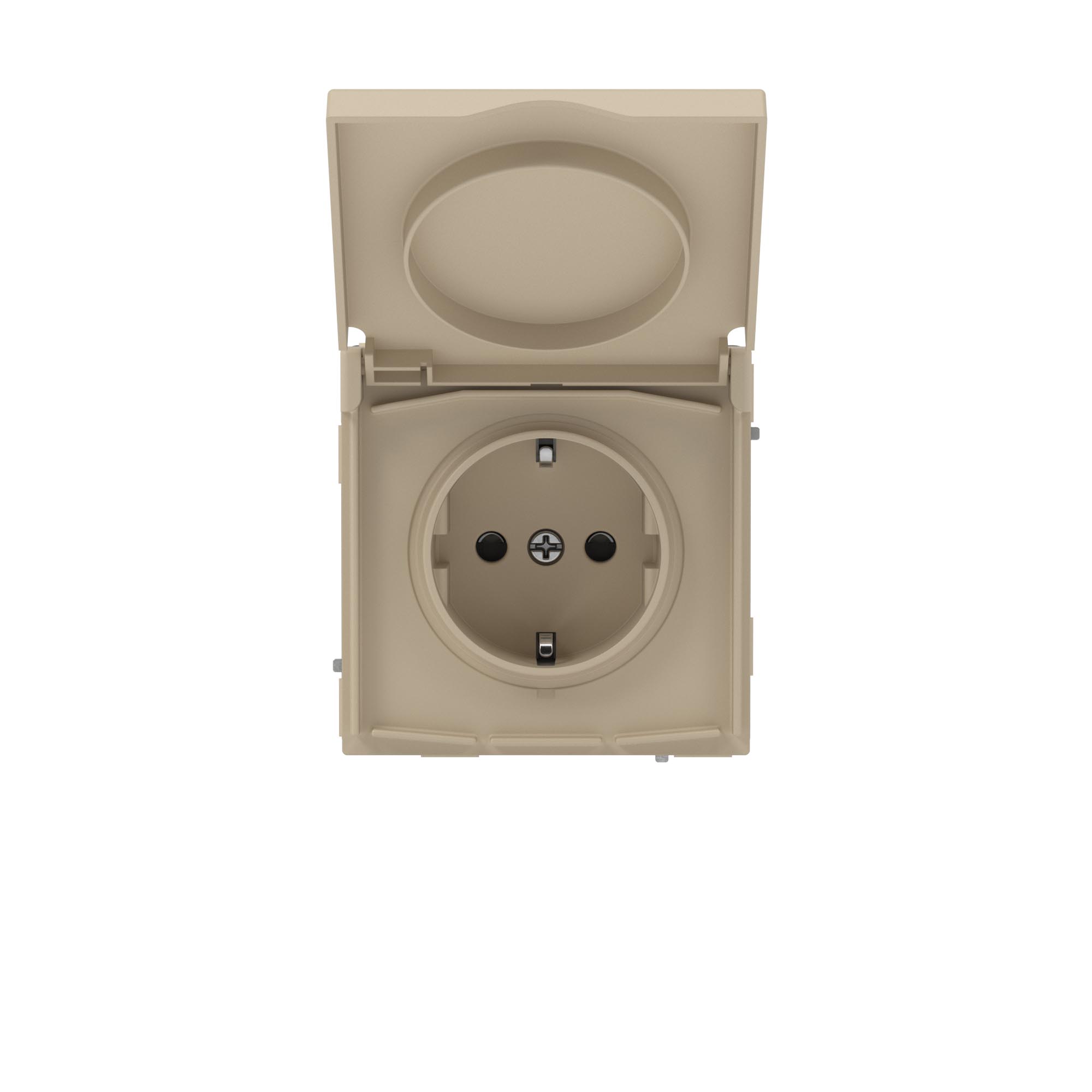 Силовые розетки Розетка силовая, 2P+E, с з/ш, с крышкой, IP44, KANT, ванильный марципан DKC|ДКС