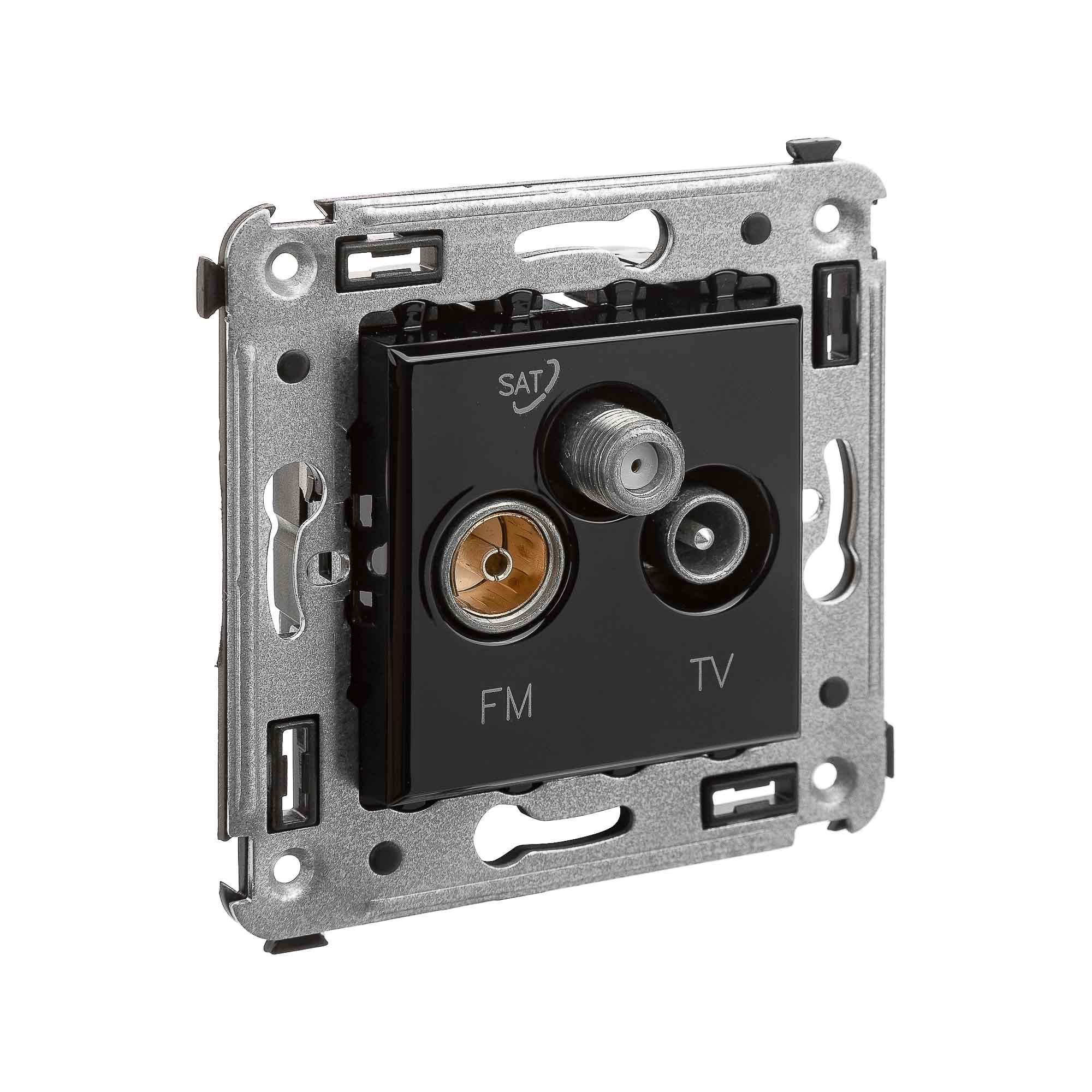 Розетка TV-FM-SAT в стену, Avanti, черный квадрат