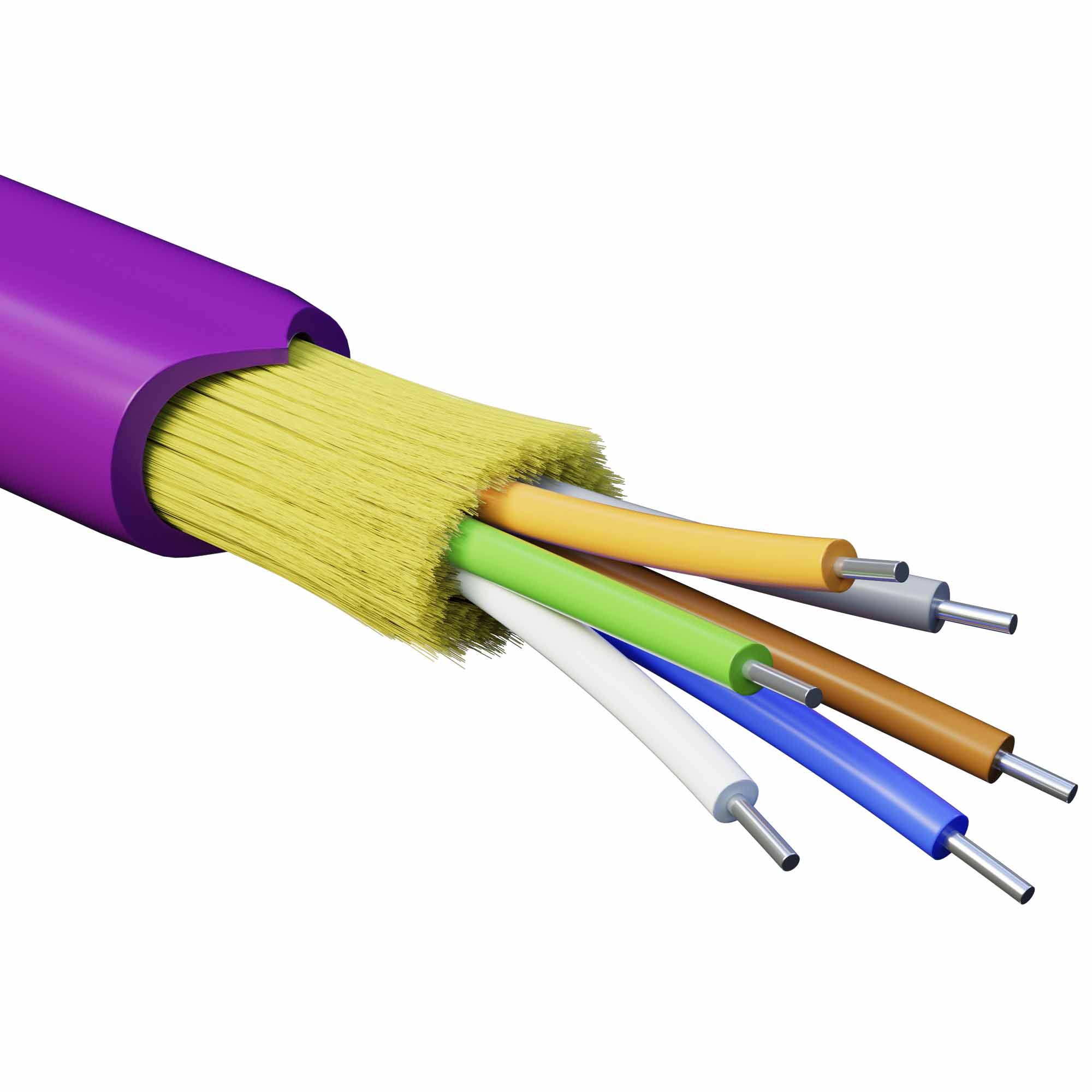 Кабель волоконно-оптический, распределительный, арамидные упрочняющие нити, для внутренней прокладки, нг(A)-HFLTx, 6 ОВ, категория OM4 (G.651.1) плотный буфер, 0,4 кН, барабан 500 м