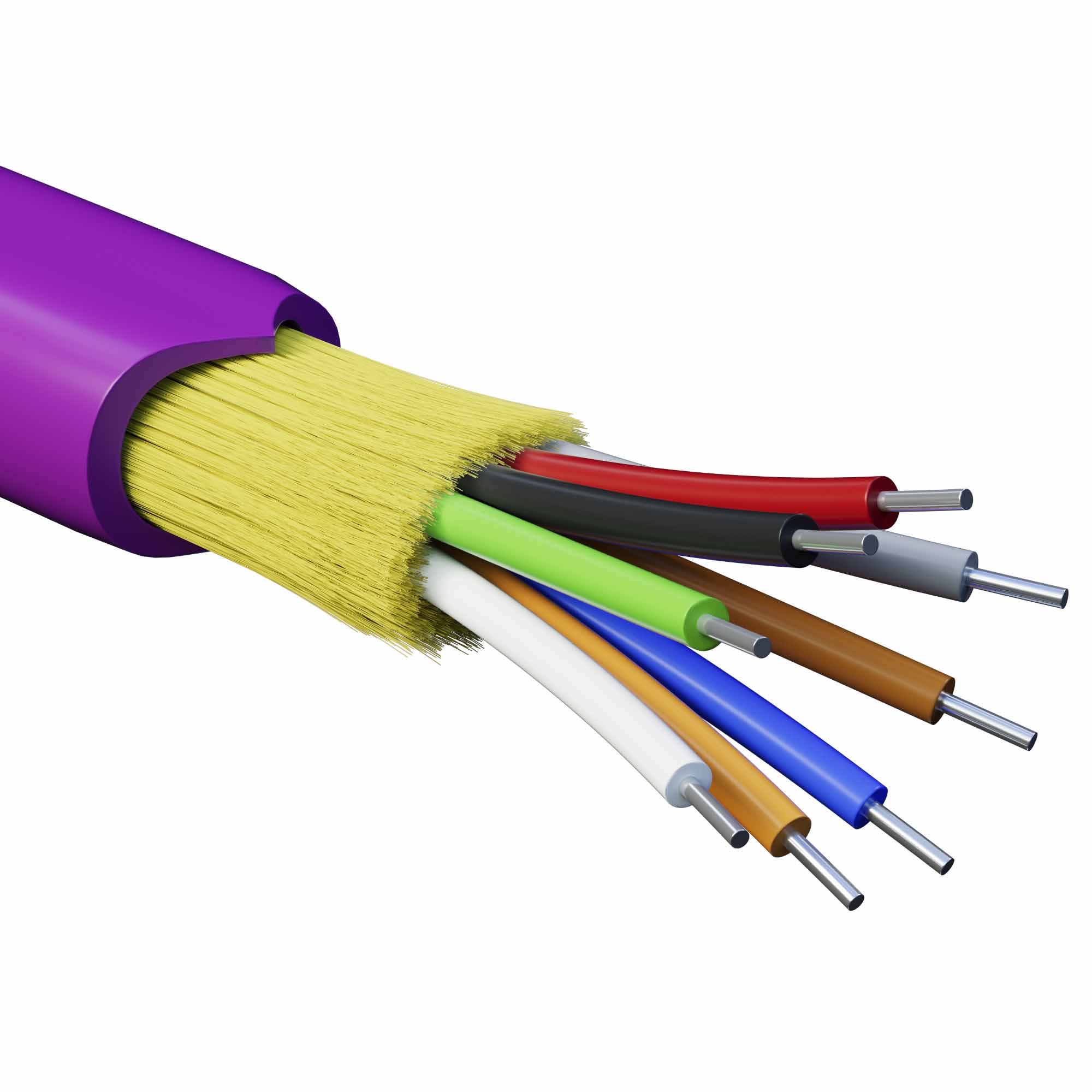 Кабель волоконно-оптический, распределительный, арамидные упрочняющие нити, для внутренней прокладки, нг(A)-HFLTx, 8 ОВ, категория OM4 (G.651.1) плотный буфер, 0,4 кН, барабан 500 м