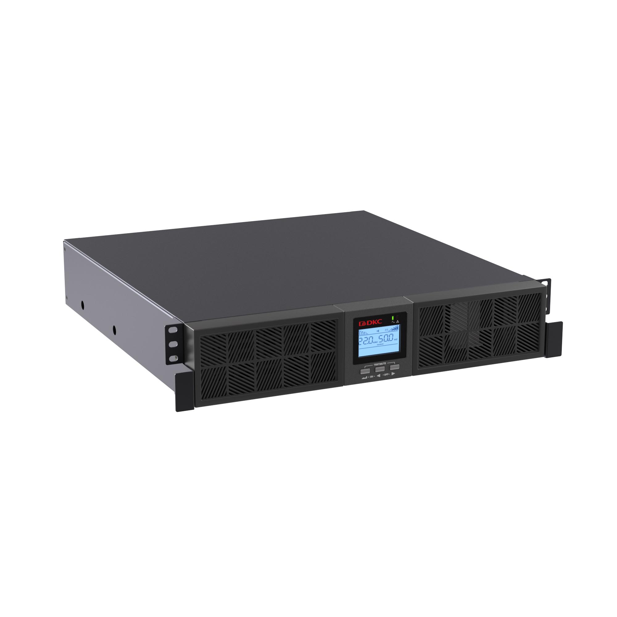 Онлайн ИБП ДКС серии Смолл Рэкмаунт (Small Rackmount), 3000 ВА/2700 Вт, 1/1, 6xIEC C13, 1хIEC C19, EPO, USB, RS-232, Rack 2U, з/у 6А, без АКБ