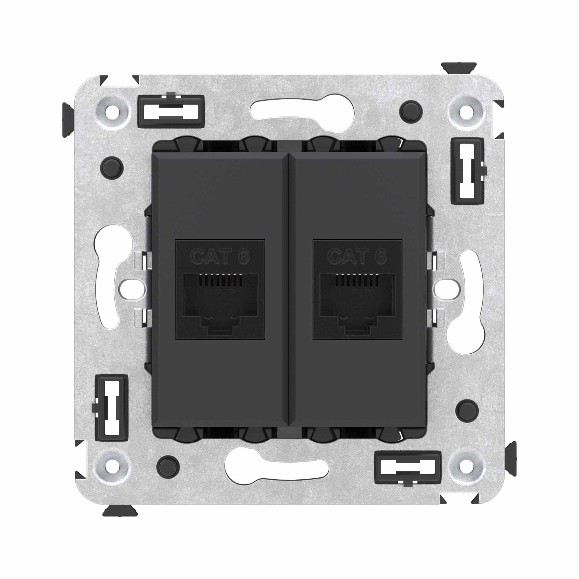 Компьютерные и телефонные розетки Компьютерная розетка RJ-45 без шторки в стену, кат.6 двойная, Avanti, черный матовый DKC|ДКС