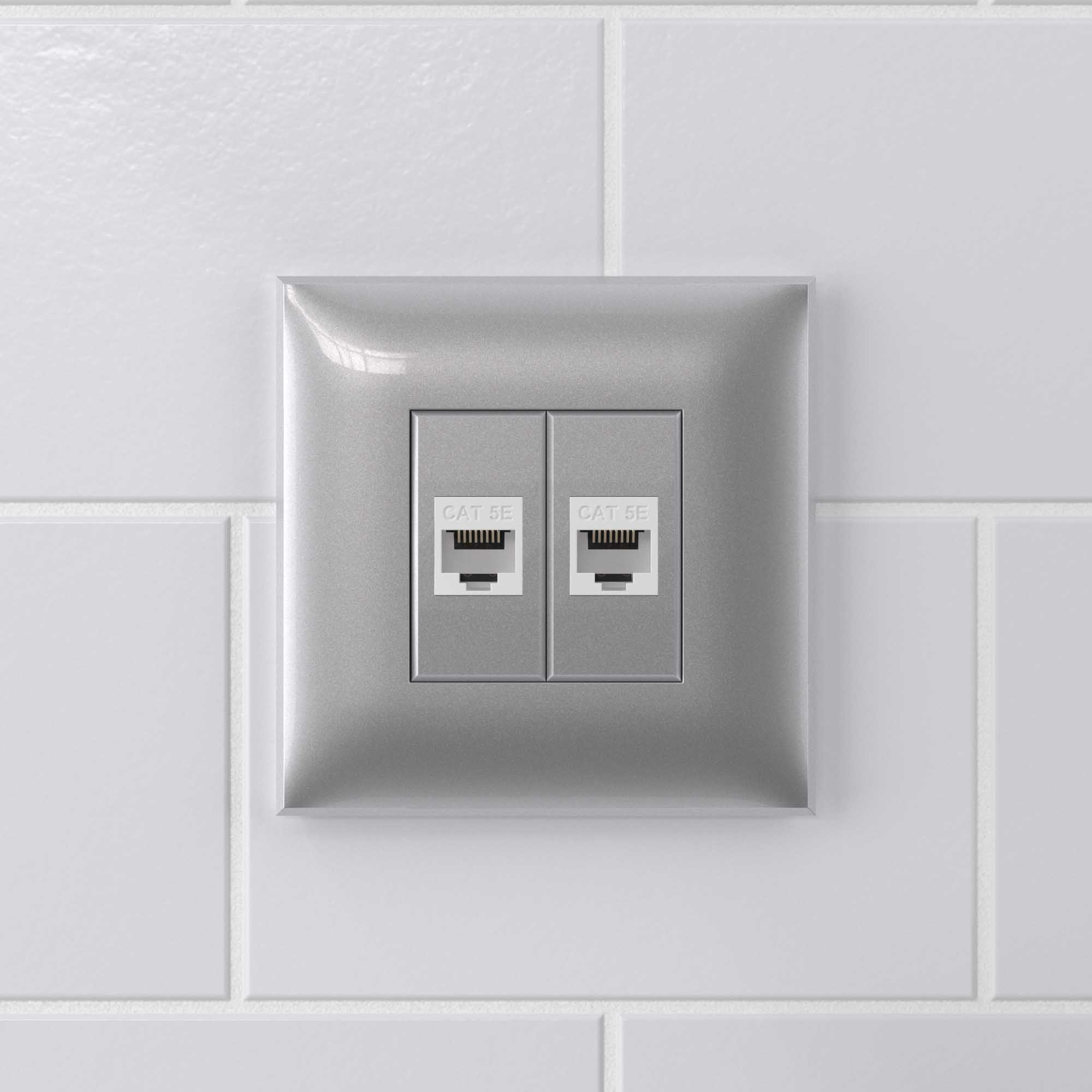 Компьютерная розетка RJ-45 без шторки в стену, кат.5е двойная, Avanti, закаленная сталь