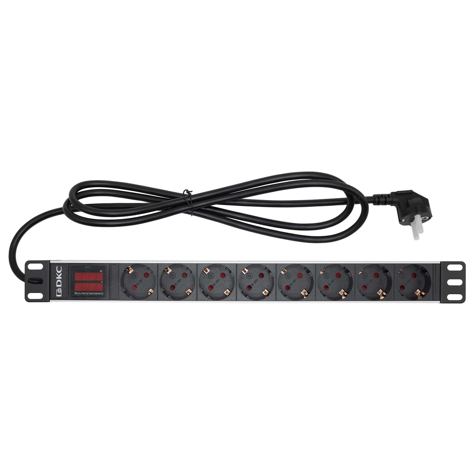 Горизонтальные блоки распределения питания Блок распределения питания (PDU) 19" 16A с индикацией, Вых:8 Schuko, Вх:Schuko DKC|ДКС