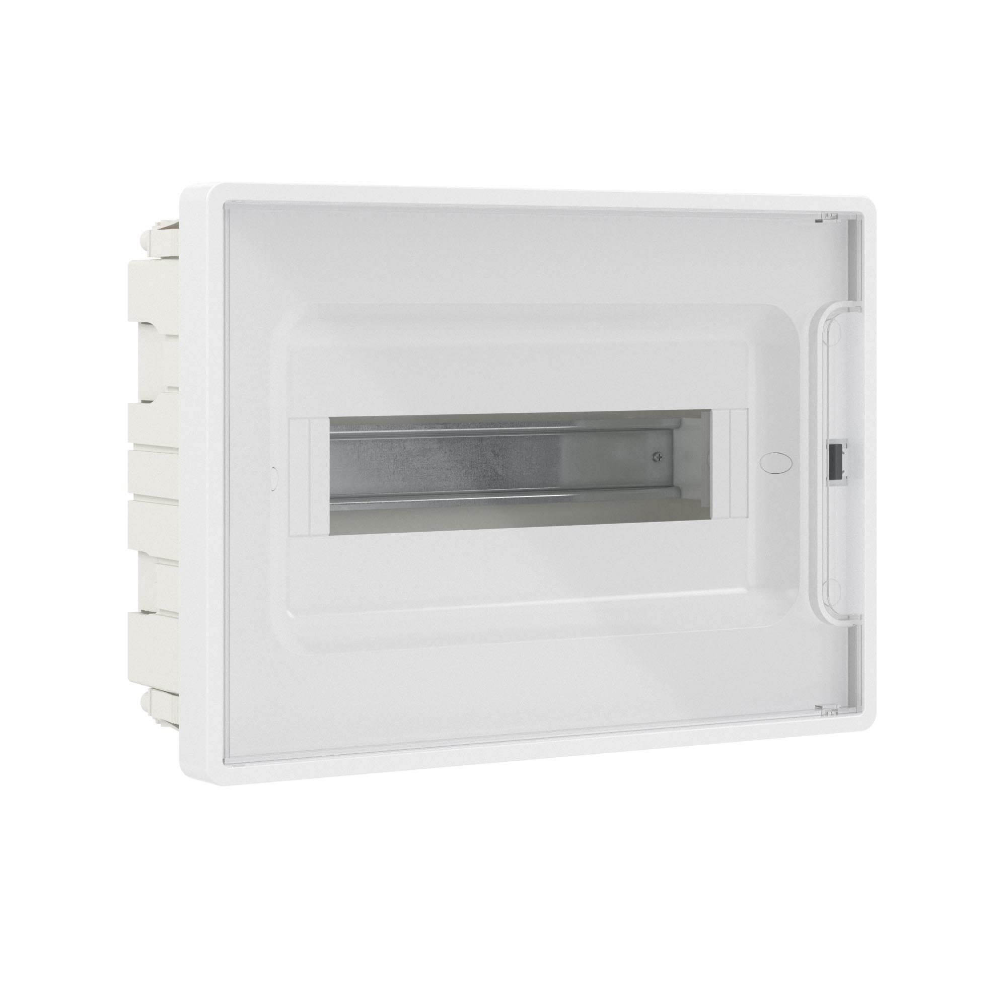 Plastic shield 12 modules, built-in FRAME, white, with transparent door, with 2 PEN busbar 8+6 holes
