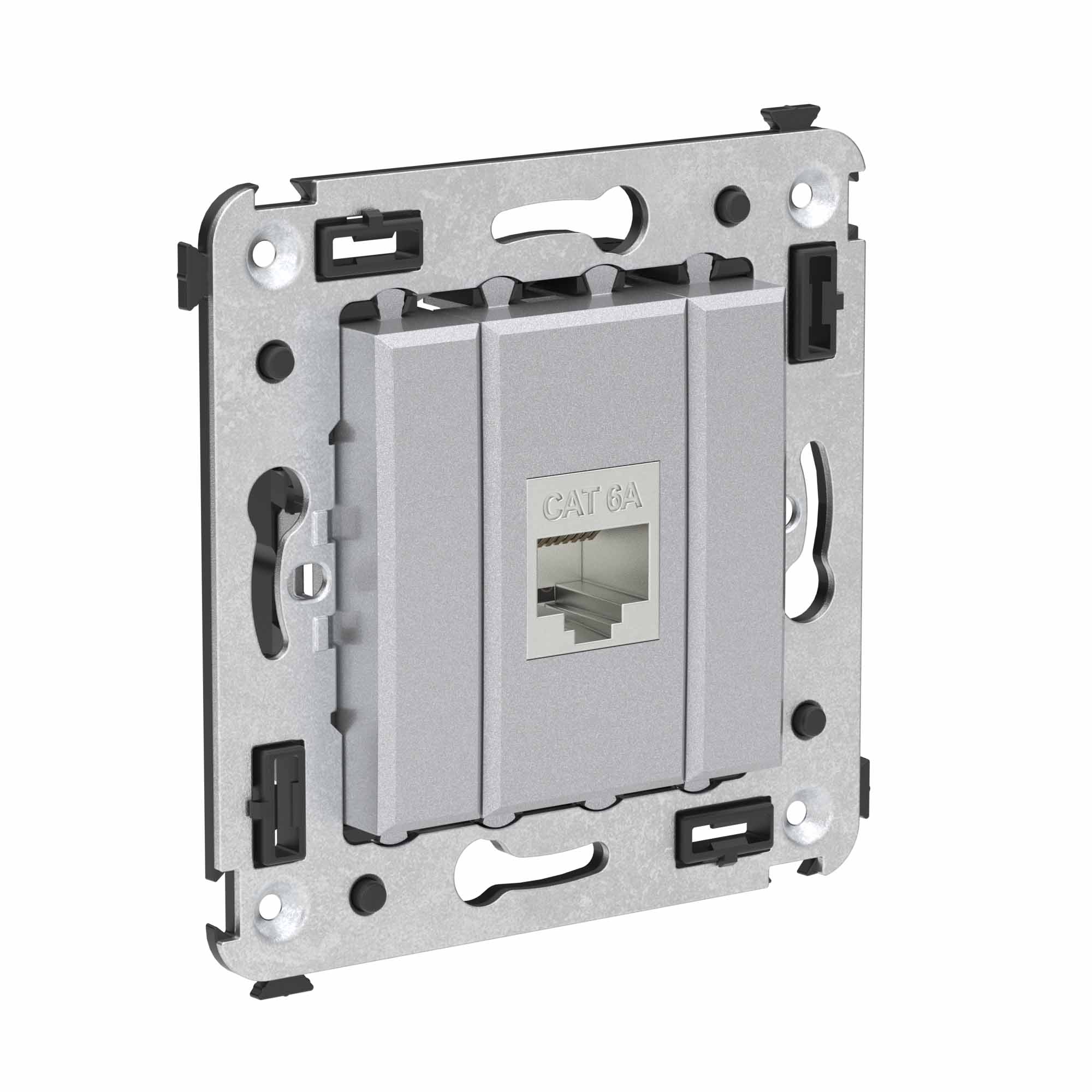 Компьютерная розетка RJ-45 без шторки в стену, кат.6А одинарная экранированная, Avanti, закаленная сталь