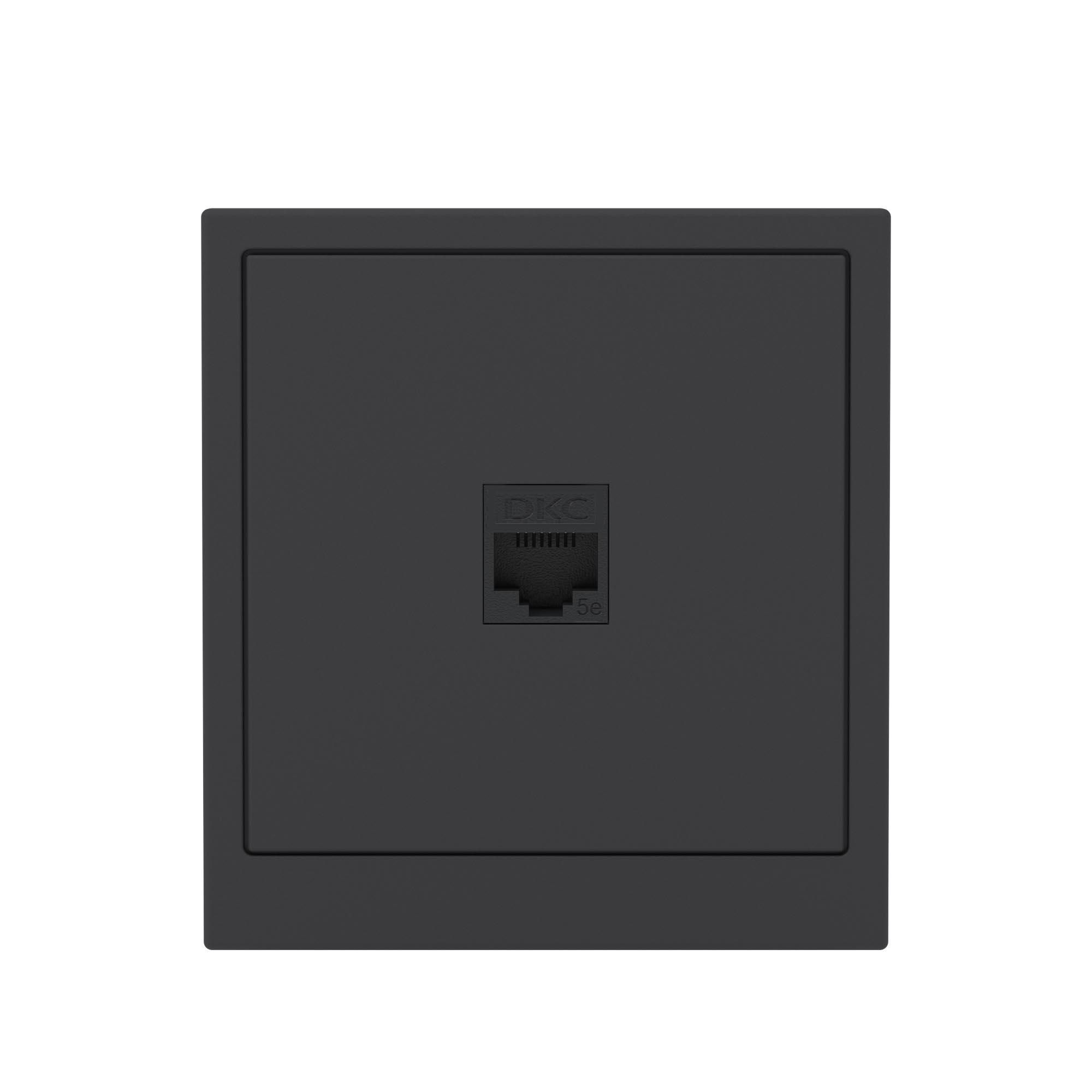 Компьютерная розетка RJ-45 без шторки, кат.5е одинарная, KANT, черный уголь