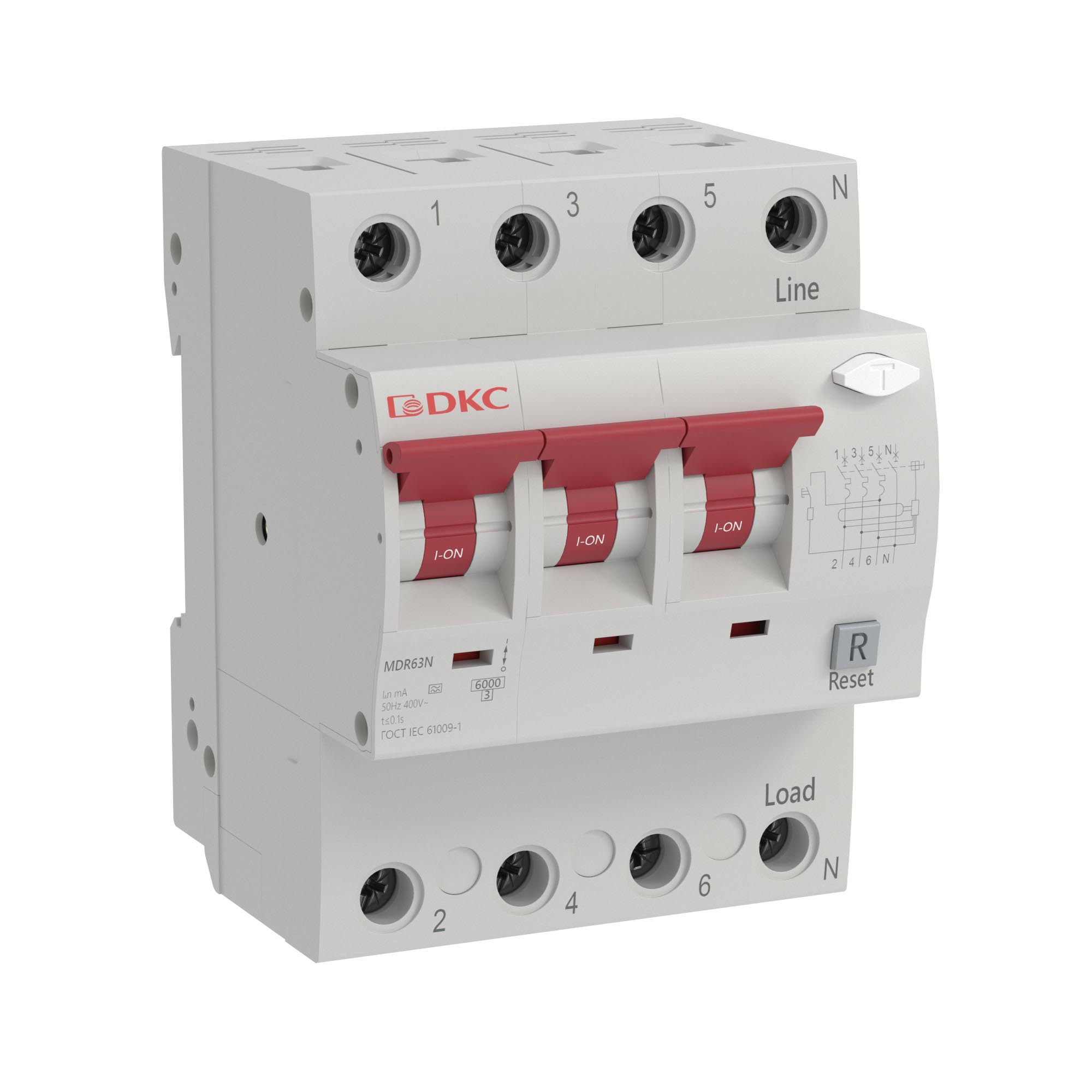 Автоматический выключатель дифференциального тока YON max типа MDR, 3P+N, 30mA, 16A, хар-ка C, 6kA, тип A