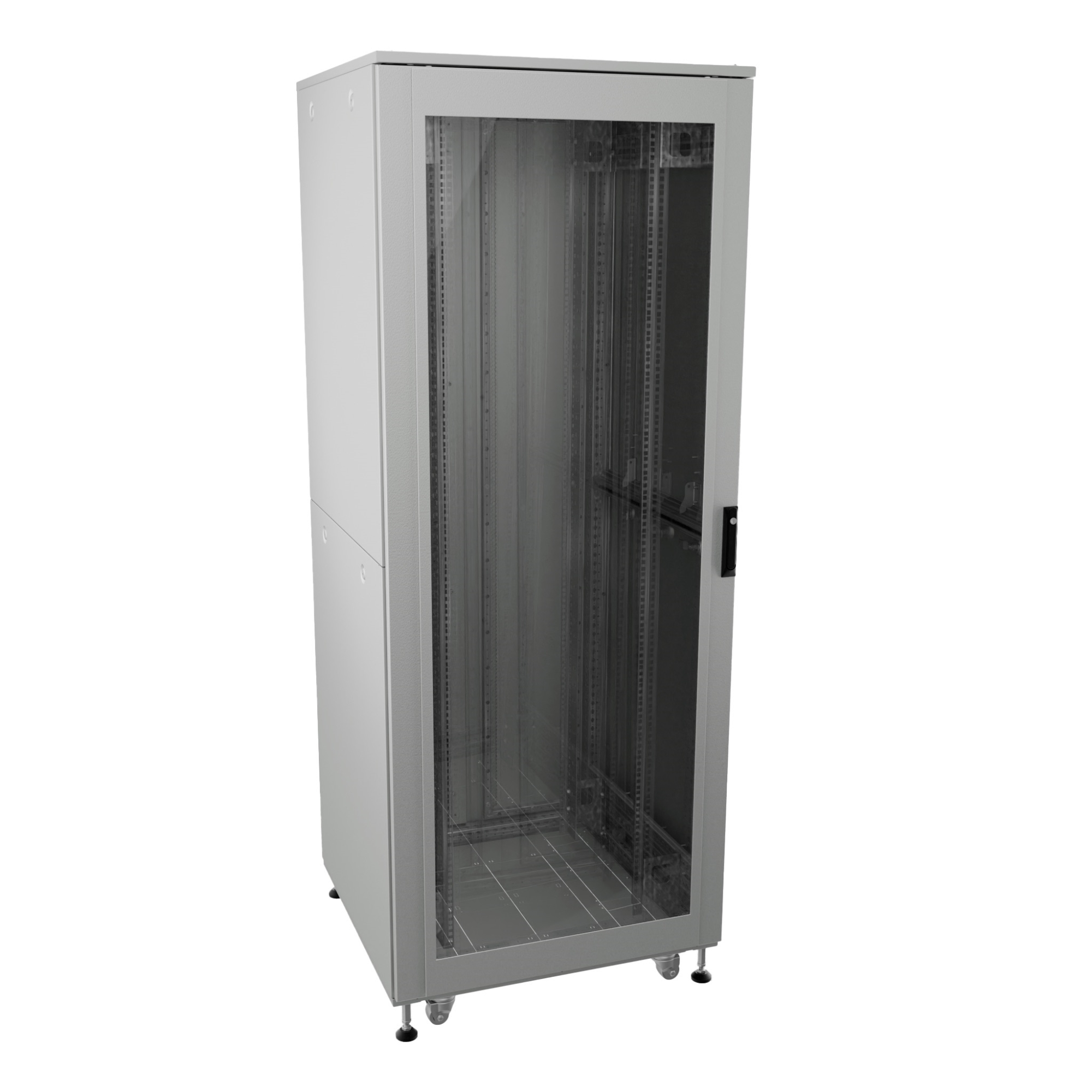 Шкаф напольный разобранный 19'' IT-CQE-N 47U 600x1000мм, крыша с вырубкой, дверь стекло и двойная сплошная металл, двойные боковые панели, серый RAL7035
