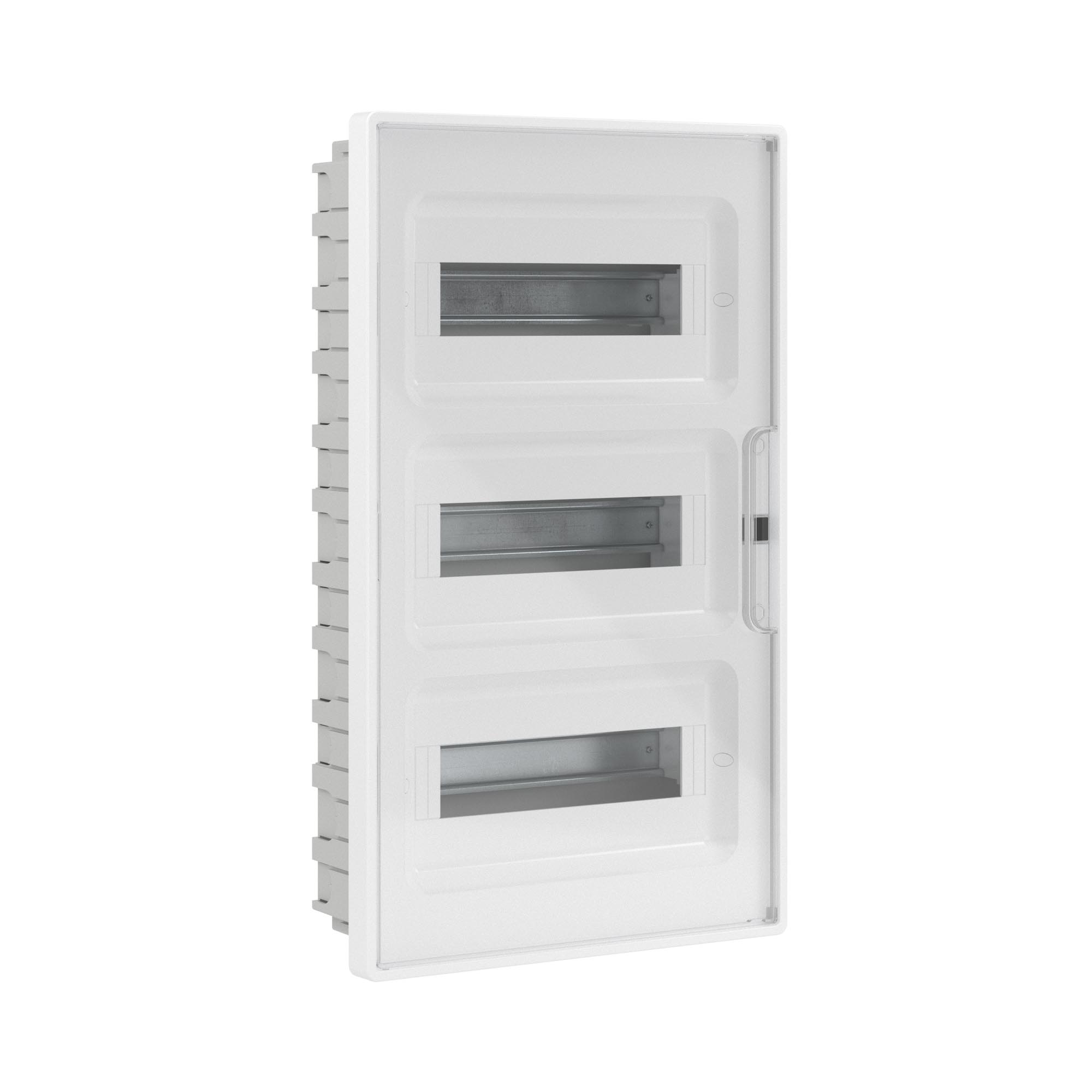 Модульные щитки "Фрейм" (FRAME) встраиваемые Щиток 36 мод встраиваемый для полых стен Фрейм (FRAME), белый, с прозрачной  дверцей, с 4 шинами PEN (2шт на 8 отв. и 2шт на 10 отв.) DKC|ДКС