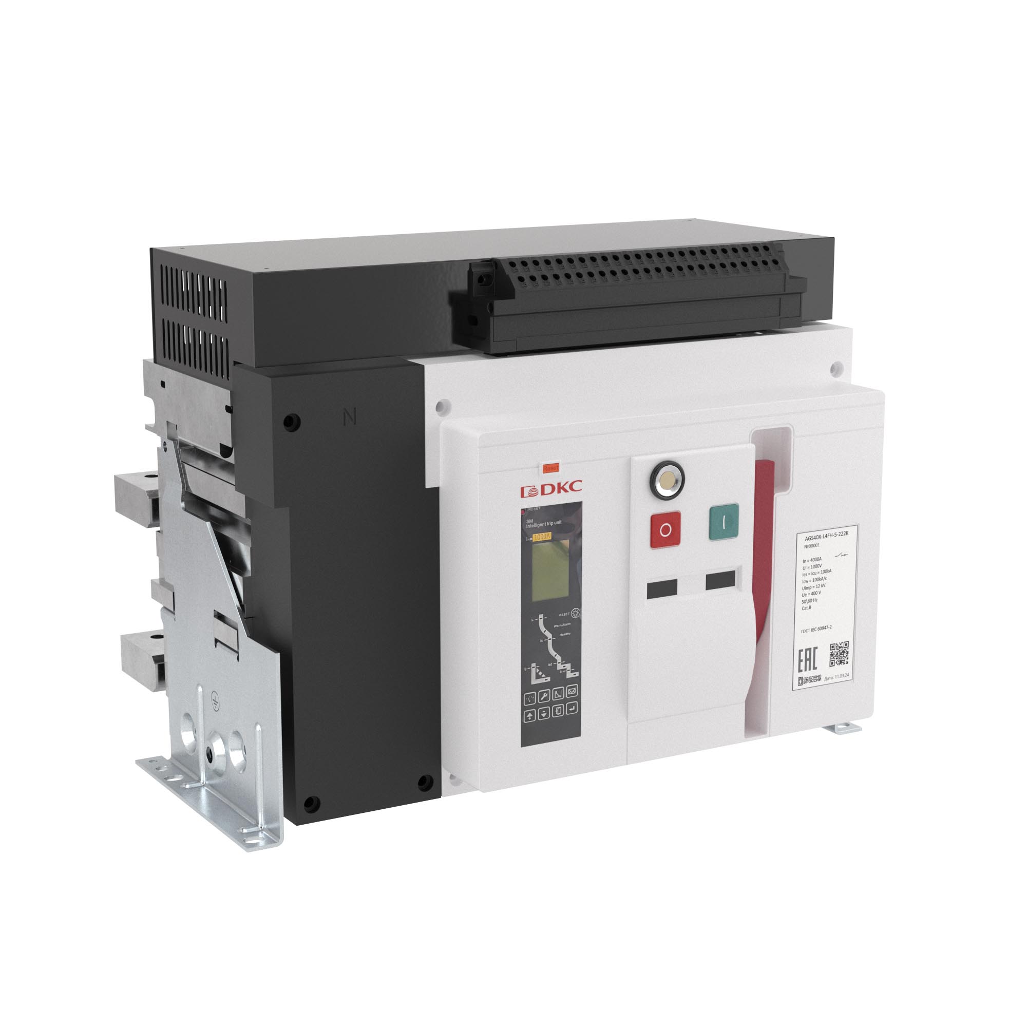Воздушные автоматические выключатели «YON макс» (YON max) AGS Воздушный автоматический выключатель YON AGS50U 3Р 5000 А 135 кА, типоразмер H, расцепитель 3M, фиксированный, управление 220 В AC, горизонтальное подключение DKC|ДКС
