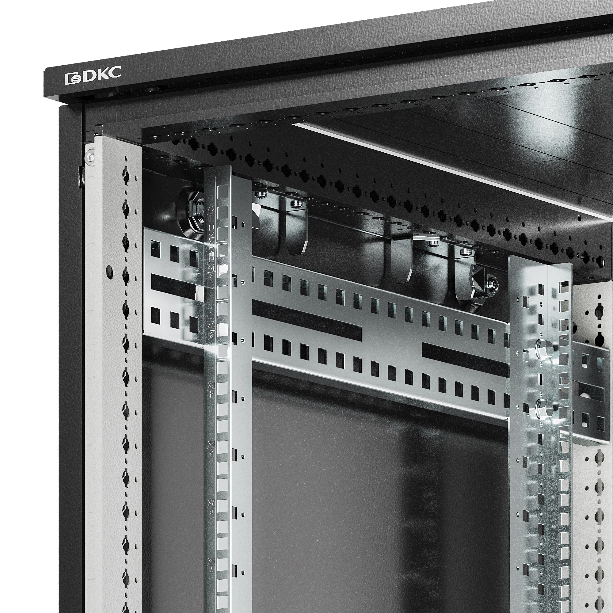 Шкаф напольный разобранный 19'' IT-CQE-N 24U 600x600мм, крыша с вырубкой, дверь стекло и сплошная металл, одинарные боковые панели, черный RAL9005