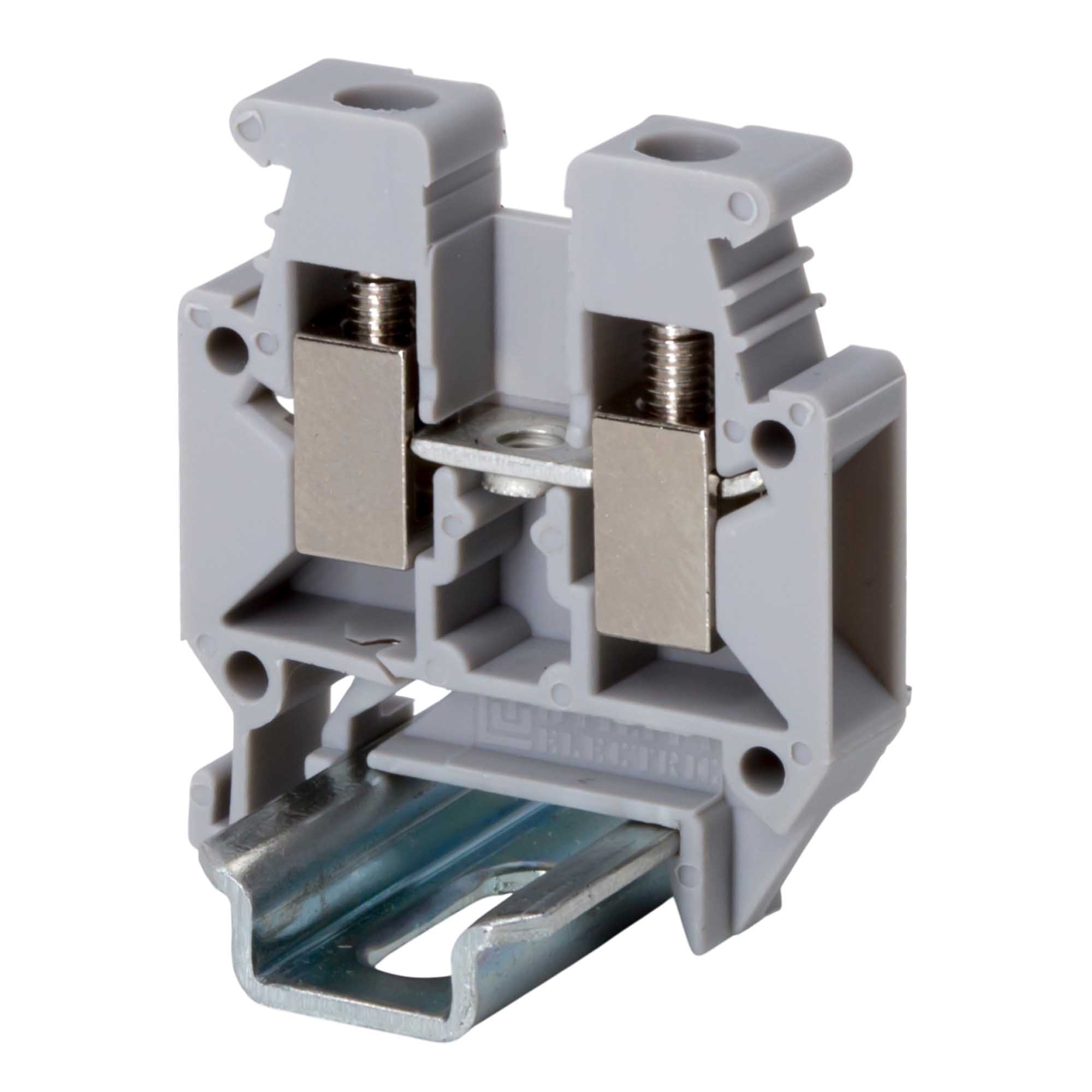 Мини-клемма проходная, винтовой зажим, 2 точки подключения, 4 кв.мм, серая