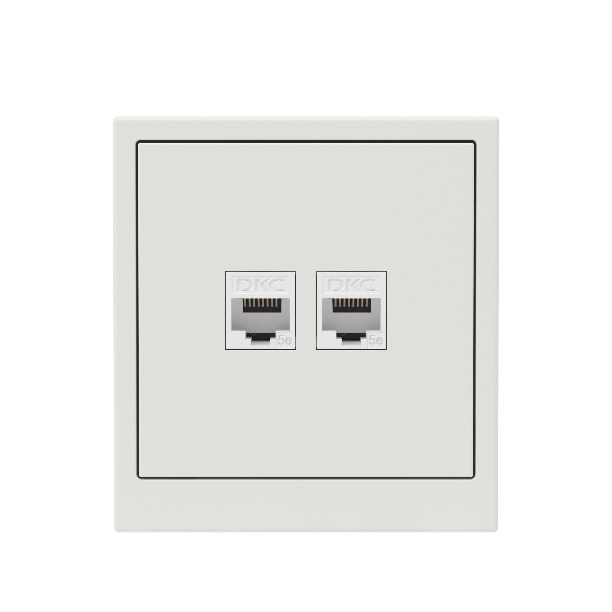 Компьютерная розетка RJ-45 без шторки, кат.5е двойная, KANT, белый песок