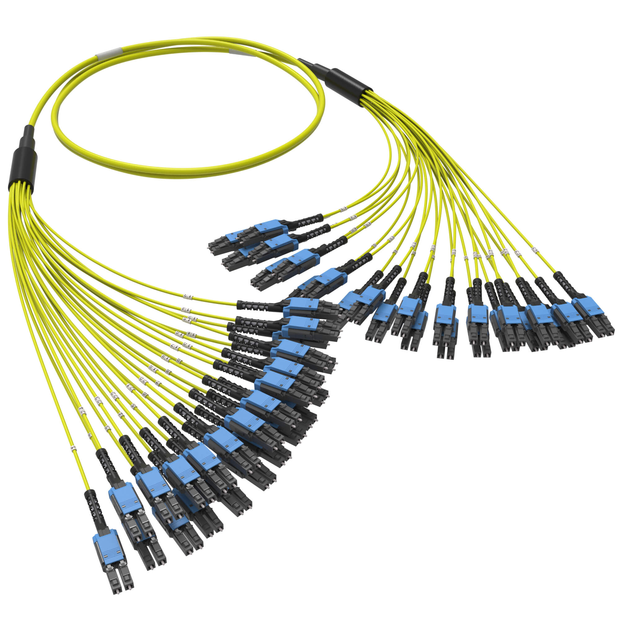 Оптическая разветвительная сборка 48ОВ 9/125 OS2, 24xLC-UPC двухволоконный (Duplex) Uniboot/24xLC-UPC двухволоконный (Duplex) Uniboot, 20м