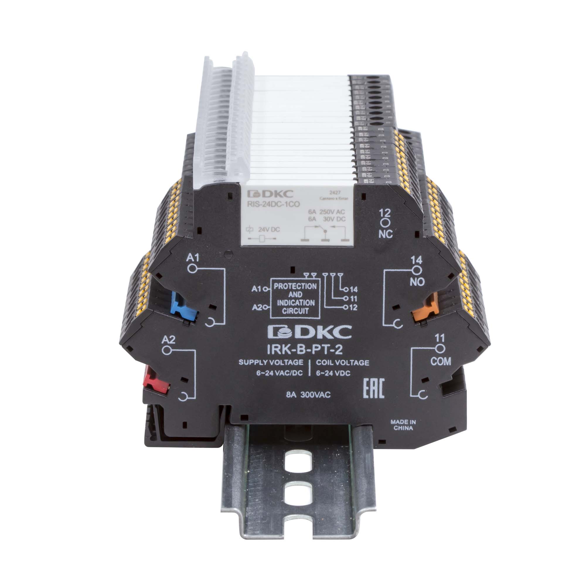 Реле интерфейсное, 1CO, ком. ток 6А, AgSnO₂, напряжение 230V AC/DC, RC-цепь, винтовые клеммы.