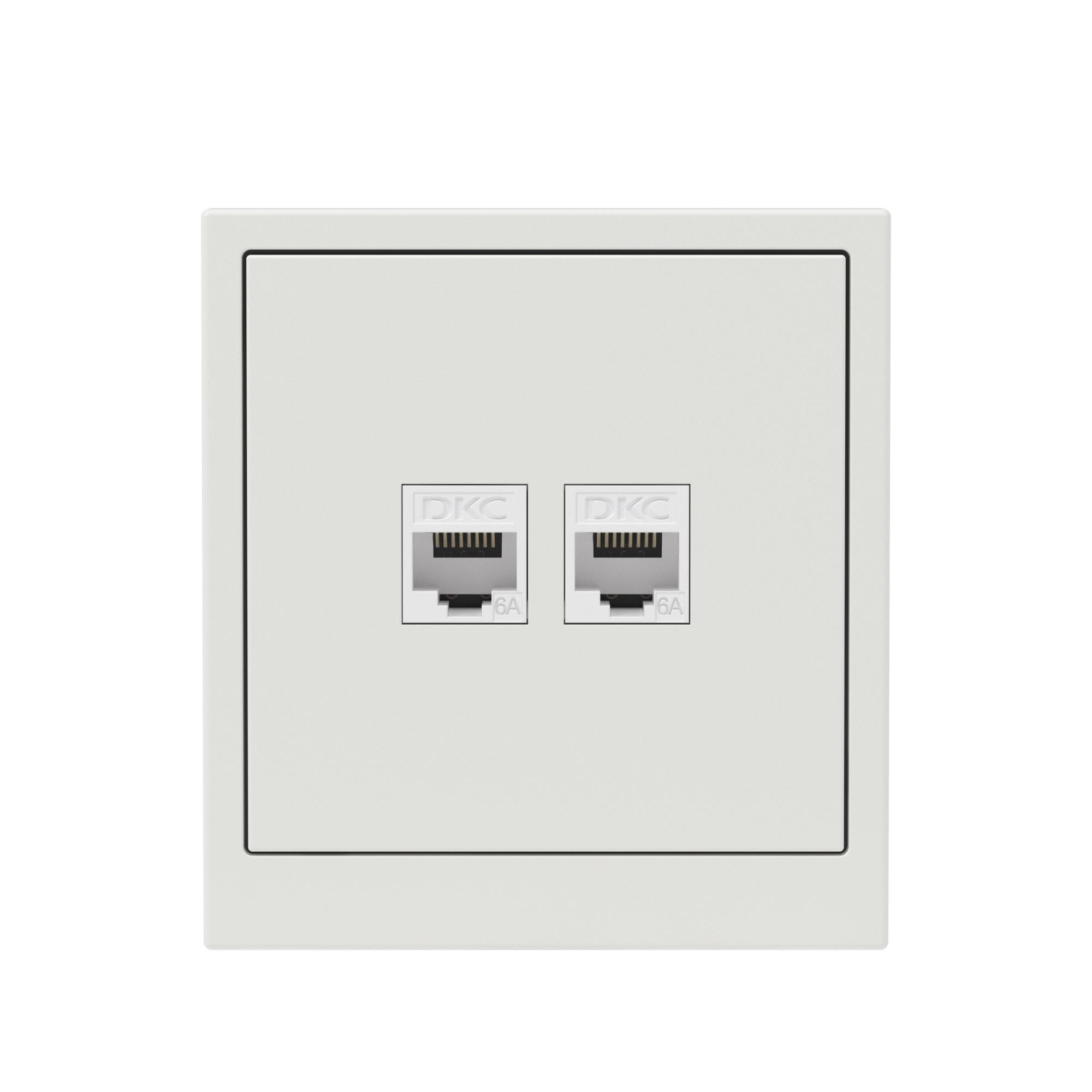 Компьютерная розетка RJ-45 без шторки, кат.6А двойная, KANT, белый песок
