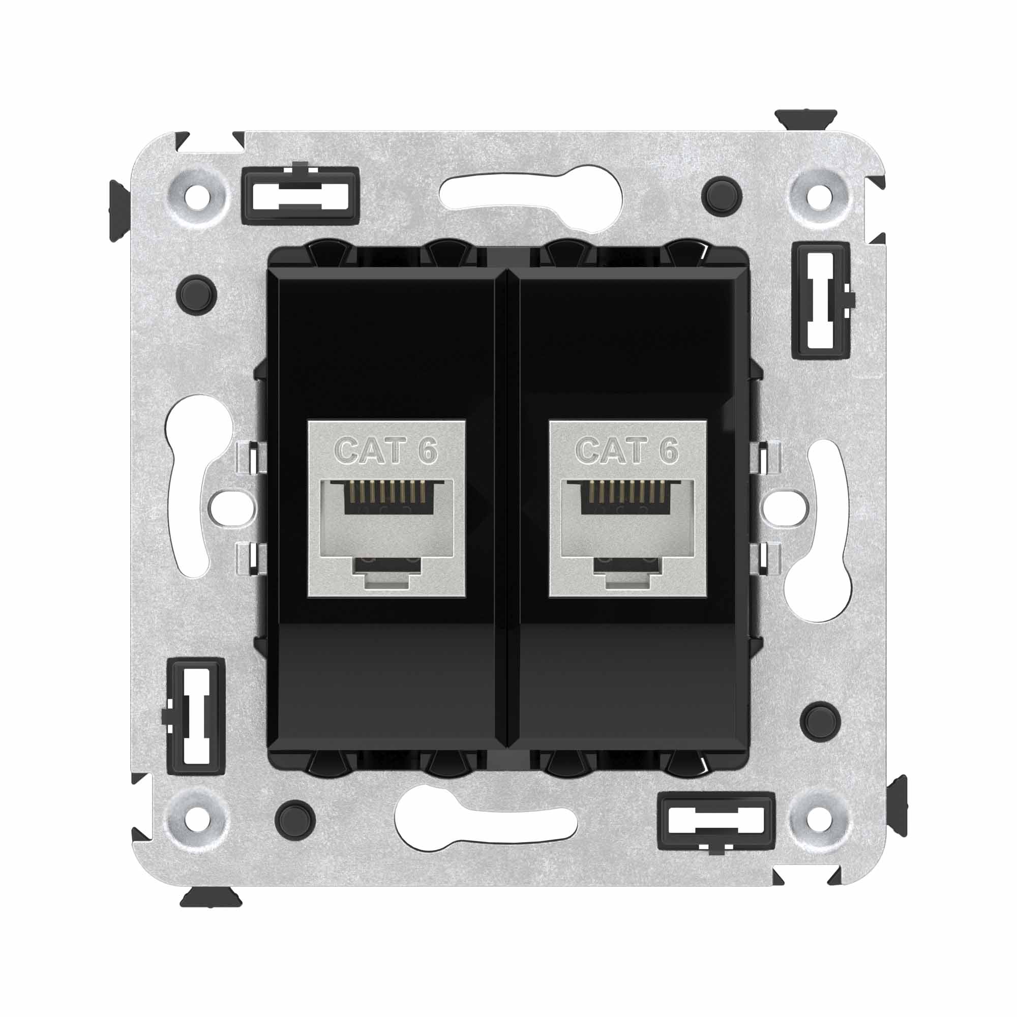 Компьютерная розетка RJ-45 без шторки в стену, кат.6 двойная экранированная, "Avanti", "Черный квадрат" Компьютерные и телефонные розетки Компьютерная розетка RJ-45 без шторки в стену, кат.6 двойная экранированная, "Avanti", "Черный квадрат" DKC|ДКС