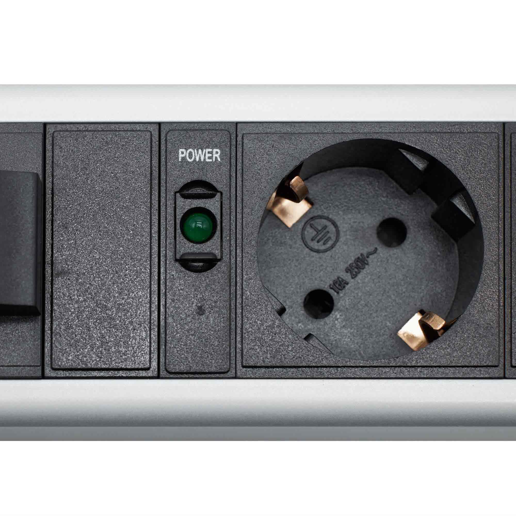 Блок распределения питания (PDU) 0U, 16A c автоматом 1P и амперметром, Вых:6 Schuko, Вх: Schuko