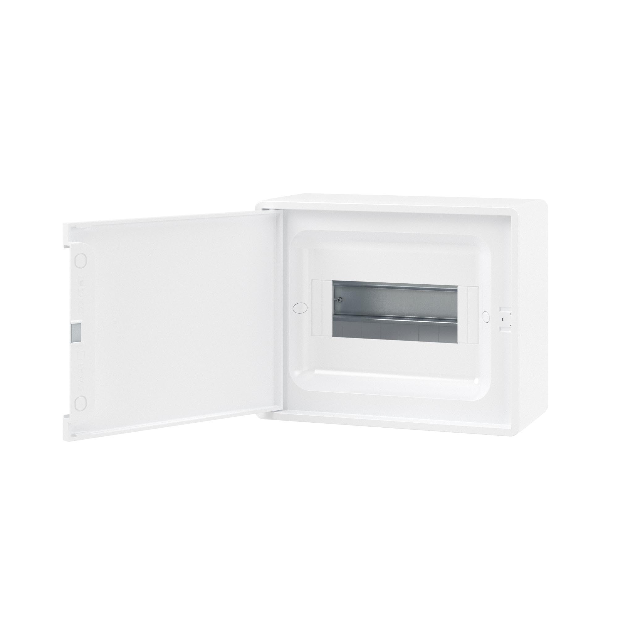 Щиток 8 мод настенный Фрейм (FRAME), белый с белой дверцей, с 2 шинами PEN на 6 и 8 отв.