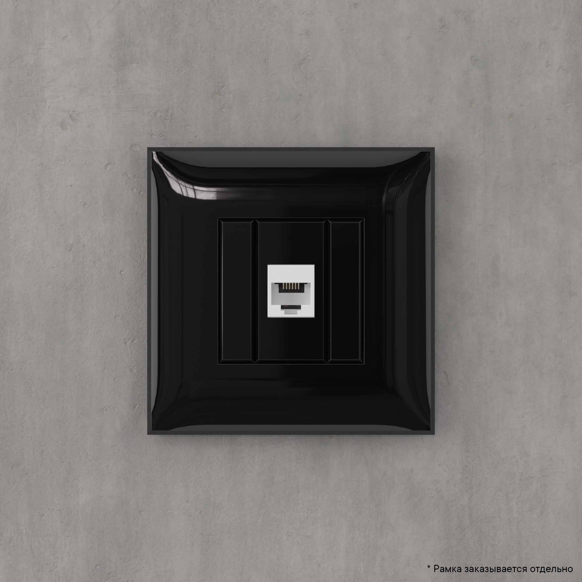 Телефонная розетка RJ-12 без шторки в стену одинарная, Avanti, черный квадрат